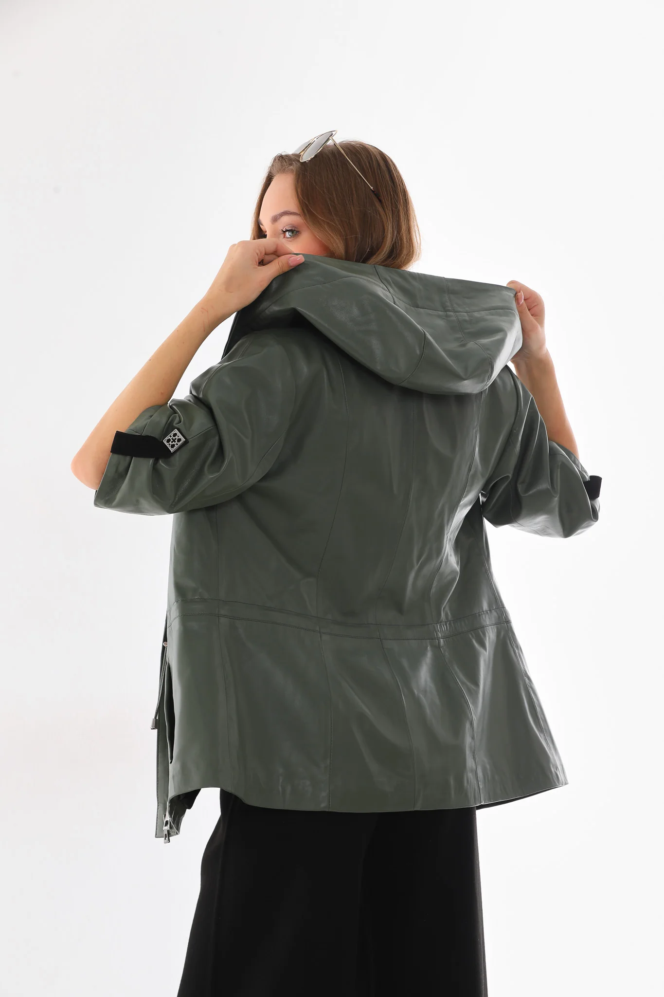 The Hudson Olive Green Leather Women Jacket - Image 3
