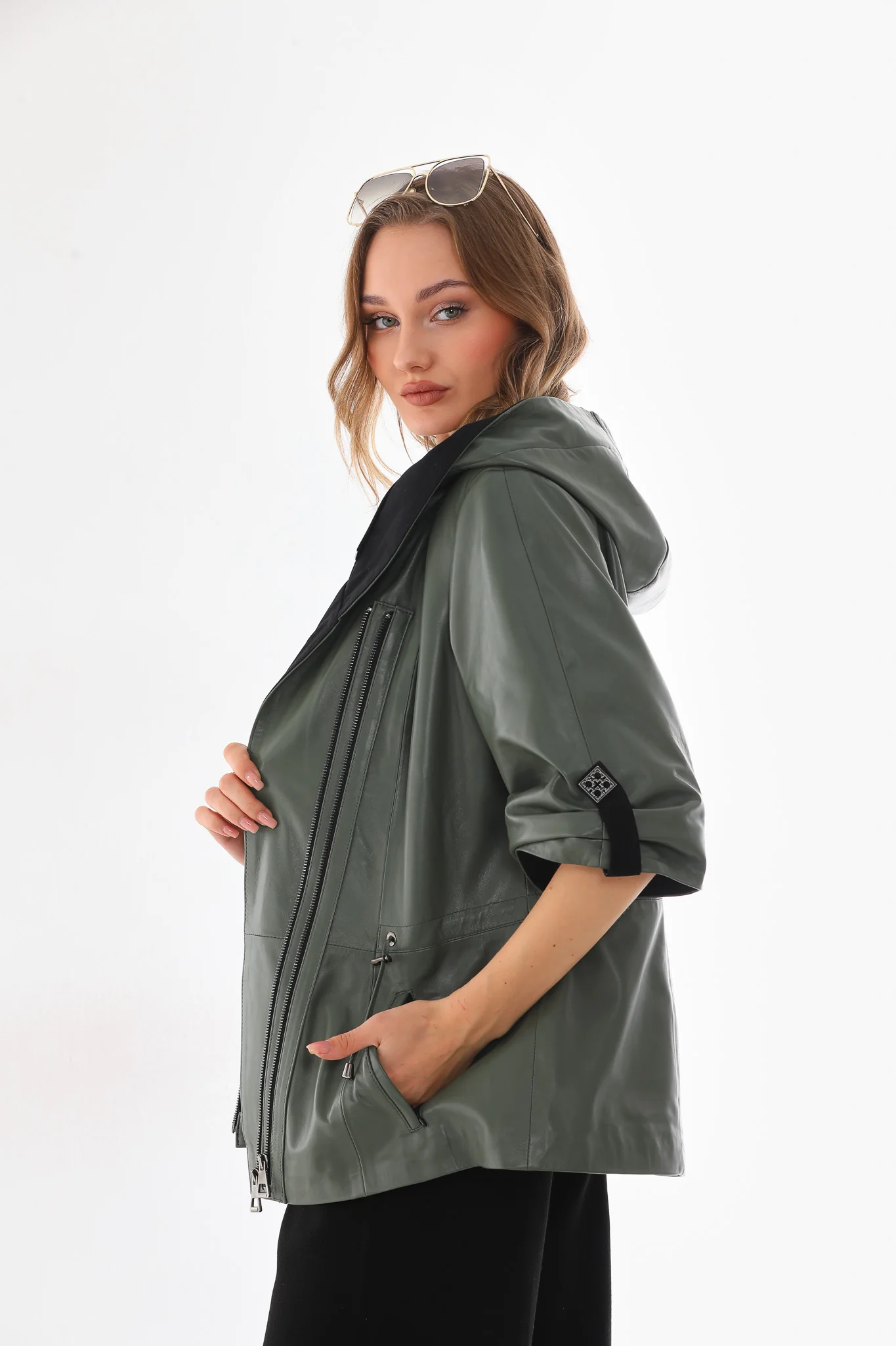 The Hudson Olive Green Leather Women Jacket - Image 4