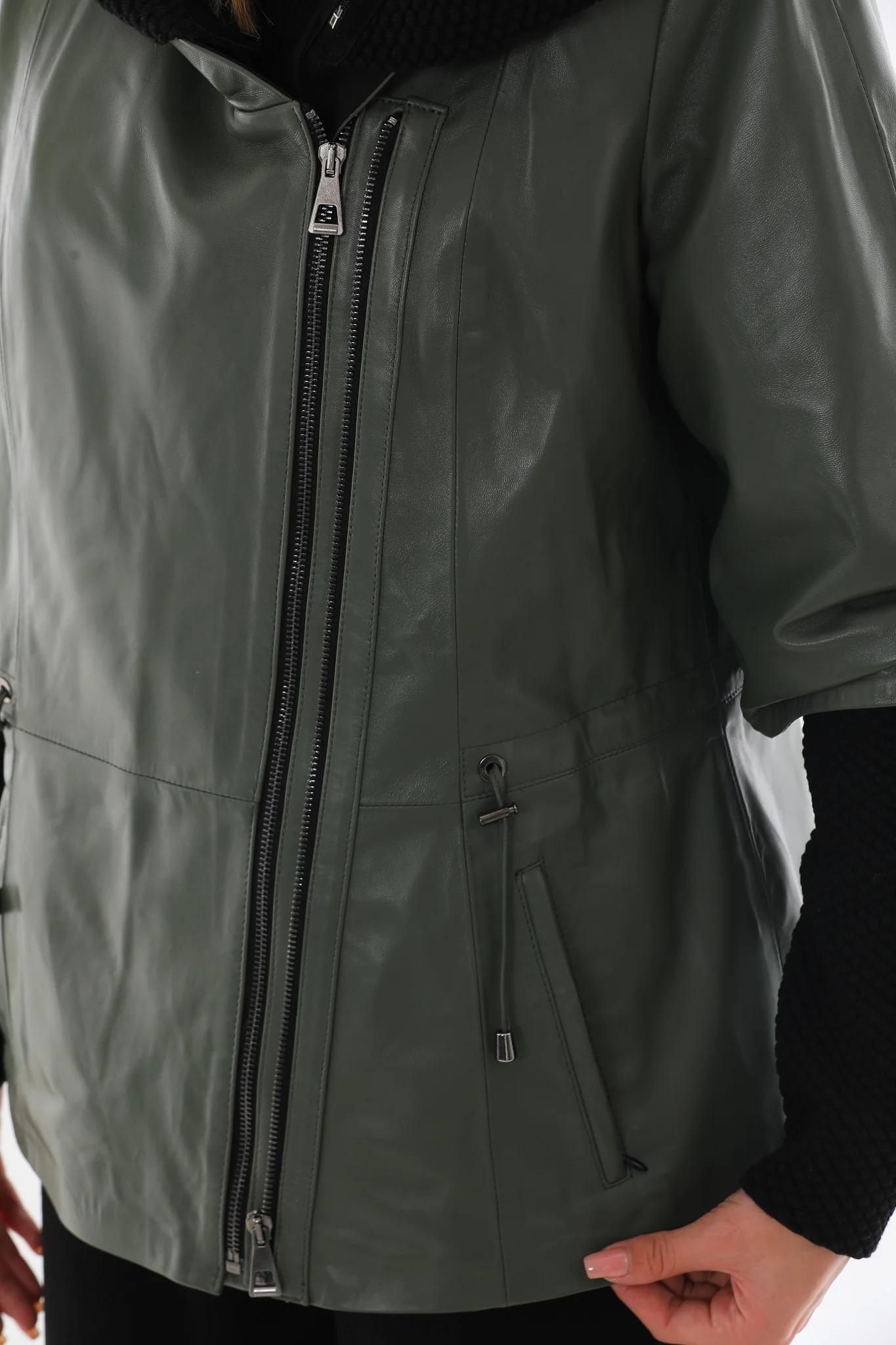 The Hudson Olive Green Leather Women Jacket - Image 5