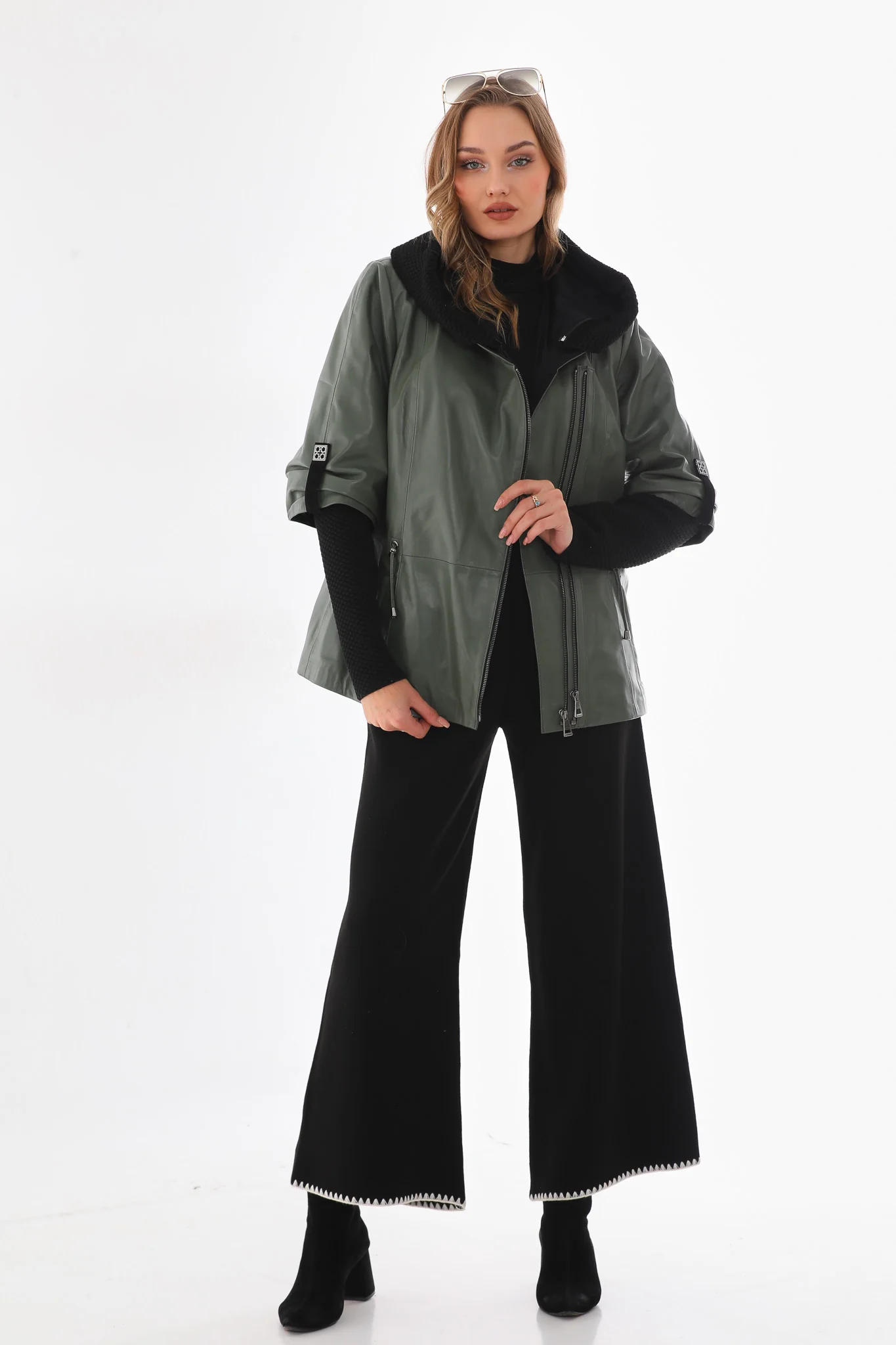 The Hudson Olive Green Leather Women Jacket - Image 7