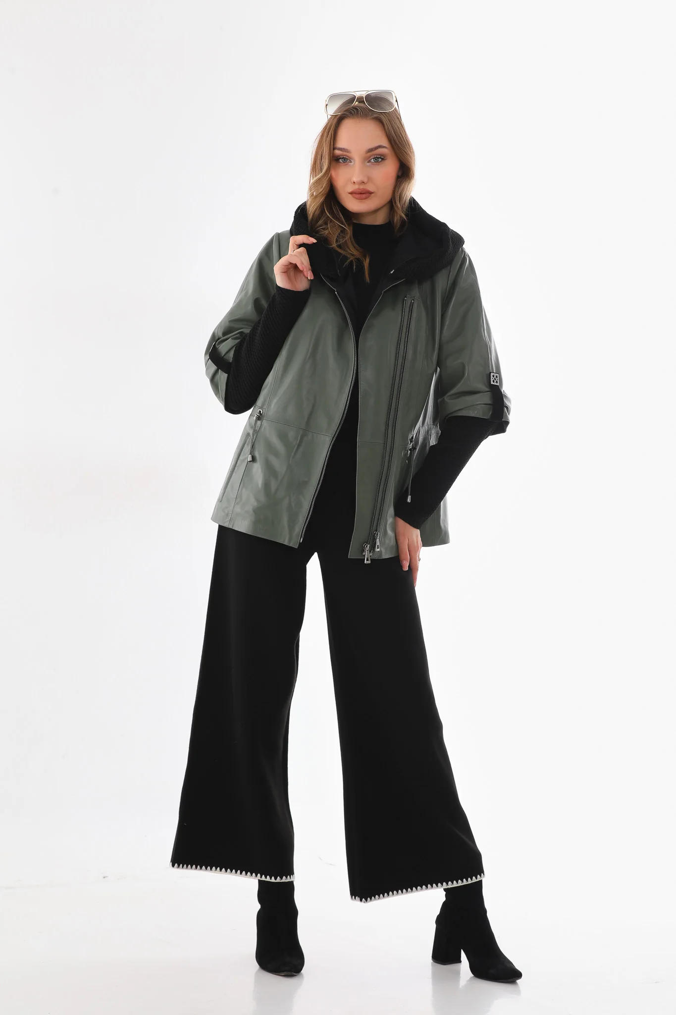 The Hudson Olive Green Leather Women Jacket - Image 8