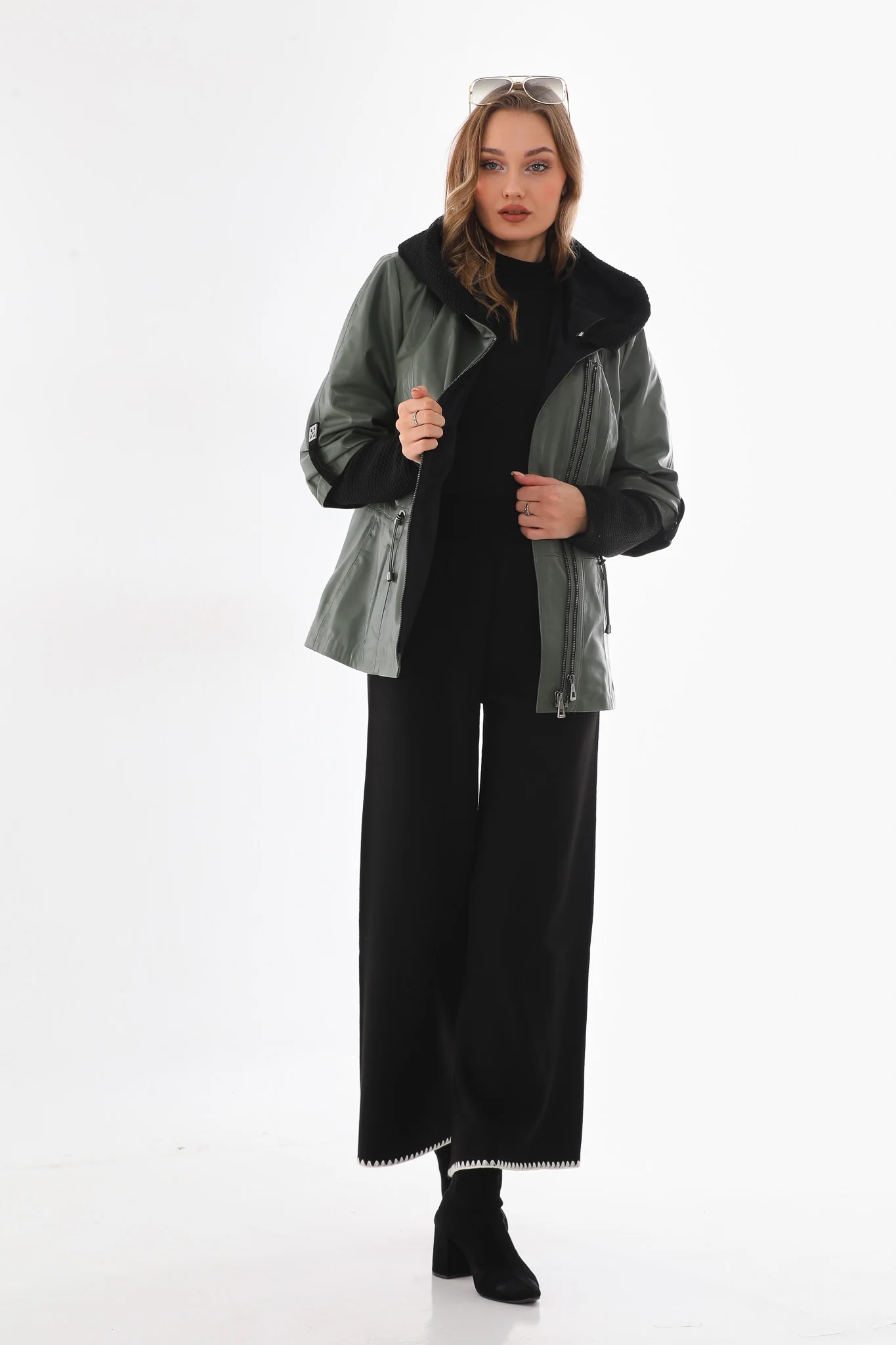 The Hudson Olive Green Leather Women Jacket - Image 9