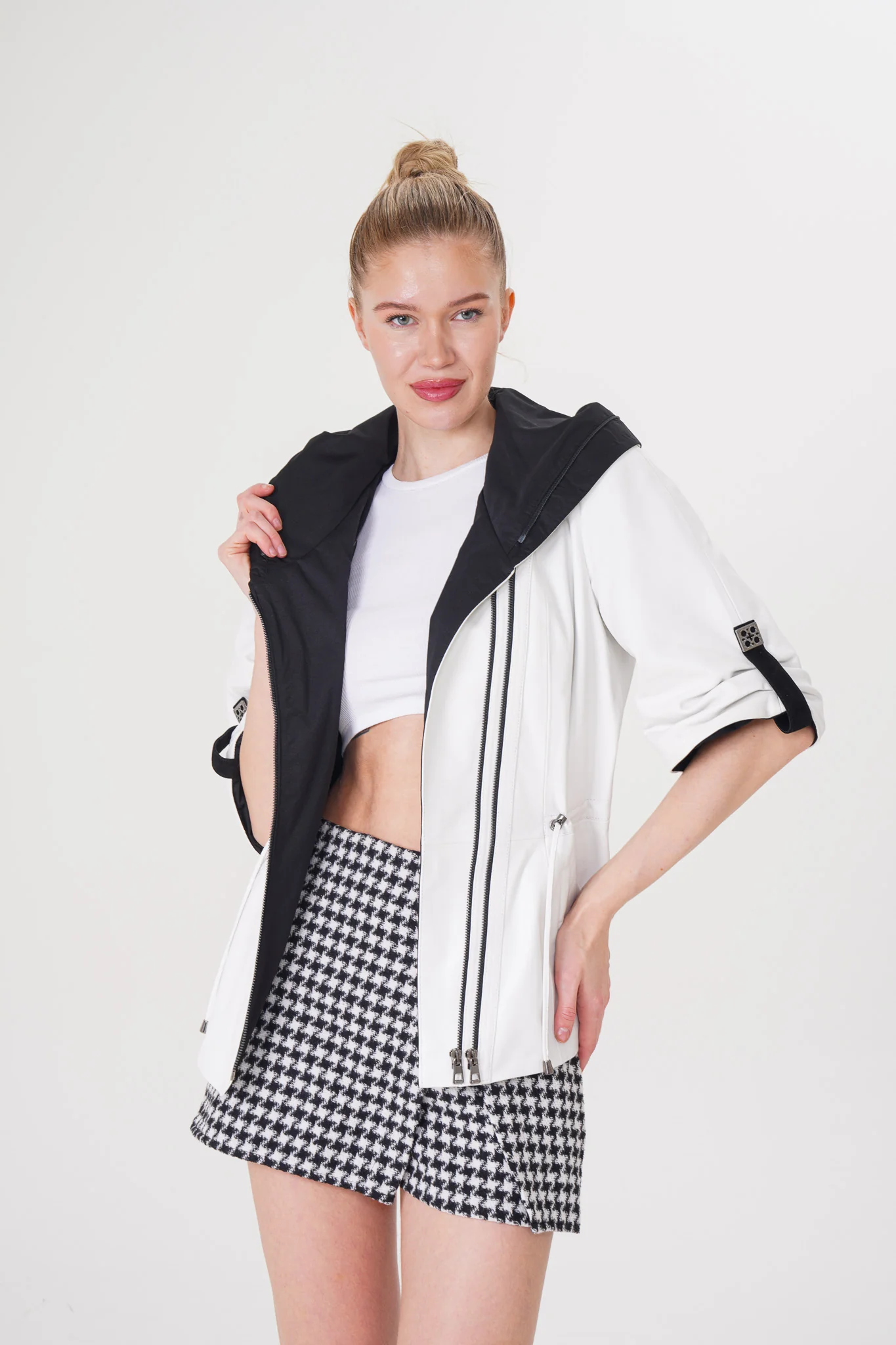 The Hudson White Leather Women Jacket - Image 2