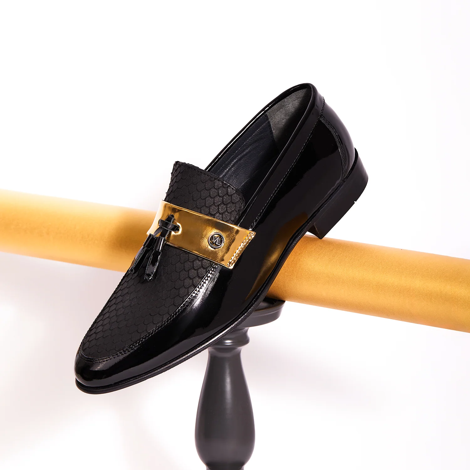 The Imperial Black & Gold Leather Men Dress Shoe - Image 9
