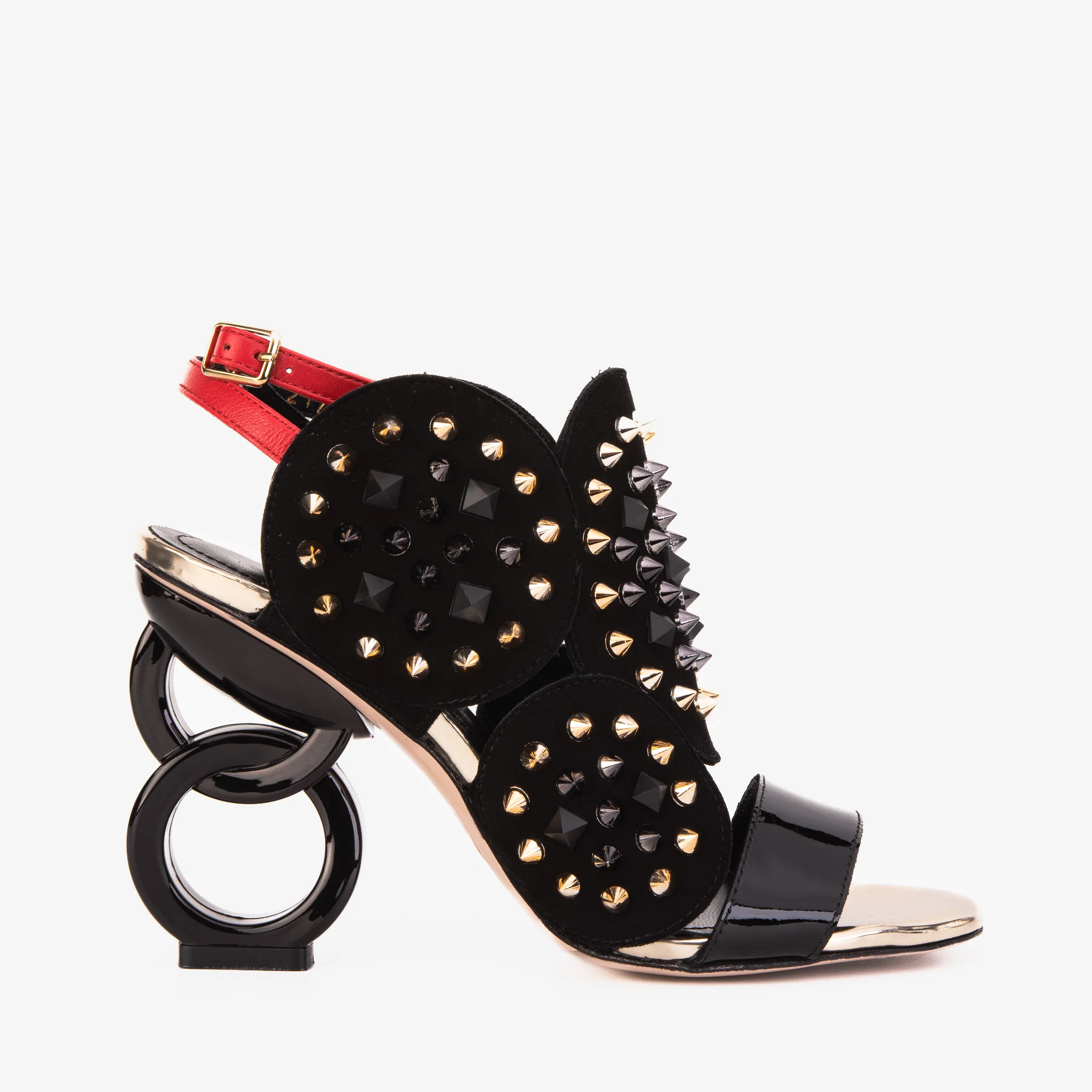 The Infanta Black Spike Leather Ankle Strap Women Sandal - Image 2