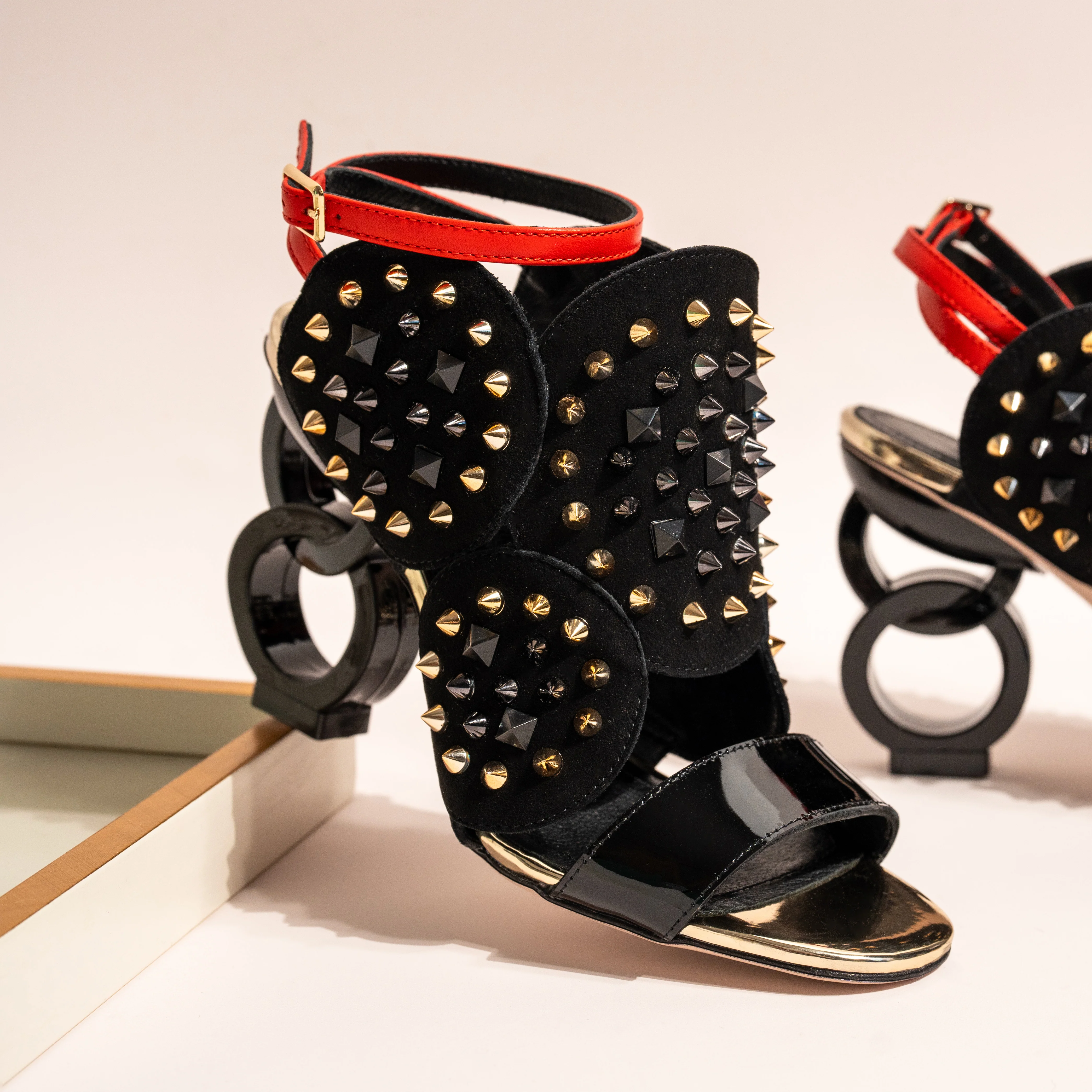 The Infanta Black Spike Leather Ankle Strap Women Sandal - Image 7