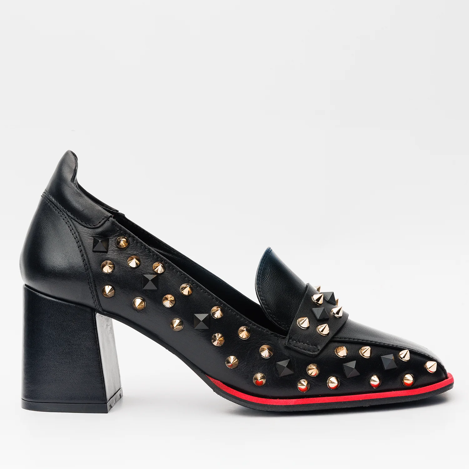 The Infanta Black Spike Leather Block Heel Pump Women Shoe - Image 2