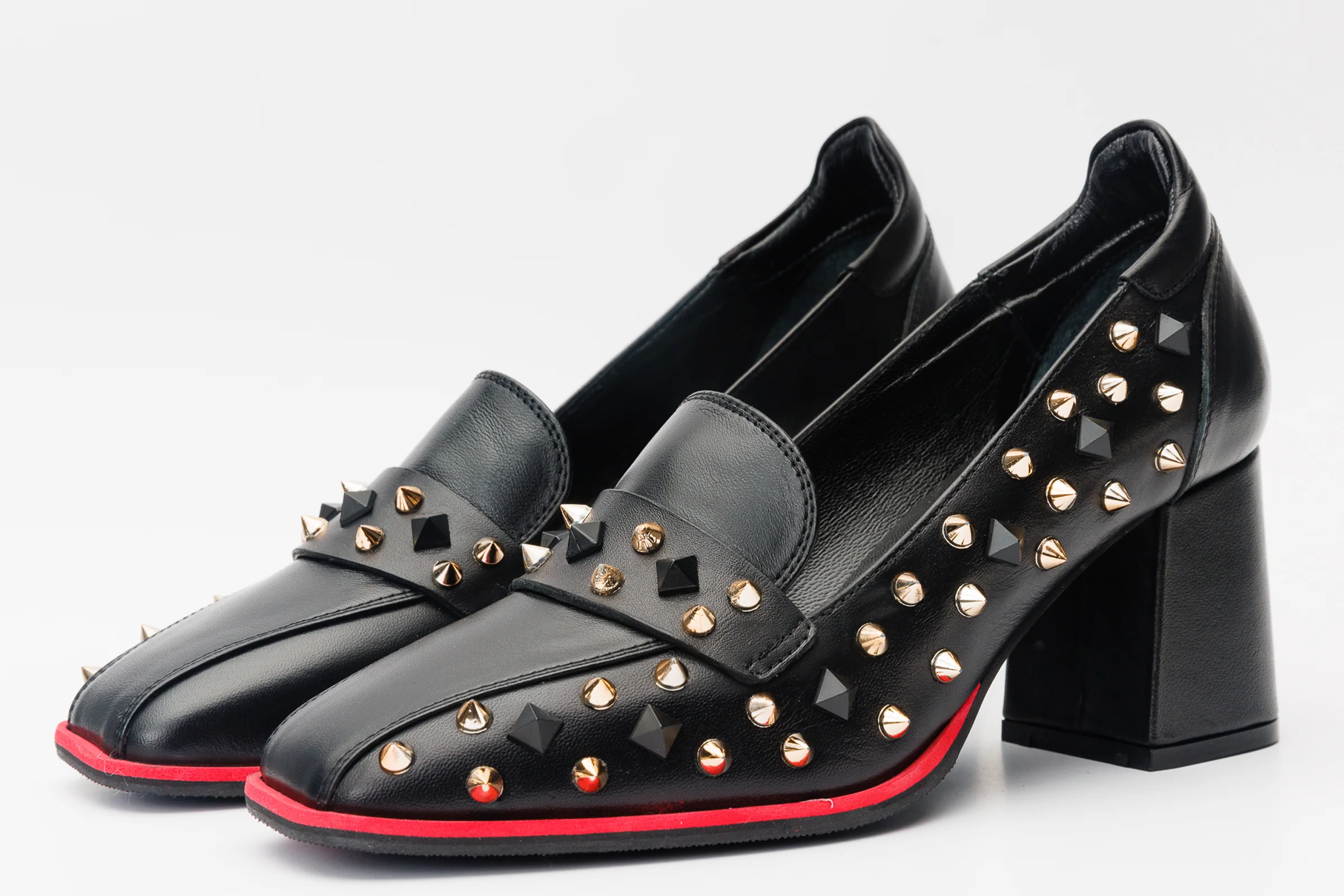 The Infanta Black Spike Leather Block Heel Pump Women Shoe - Image 3