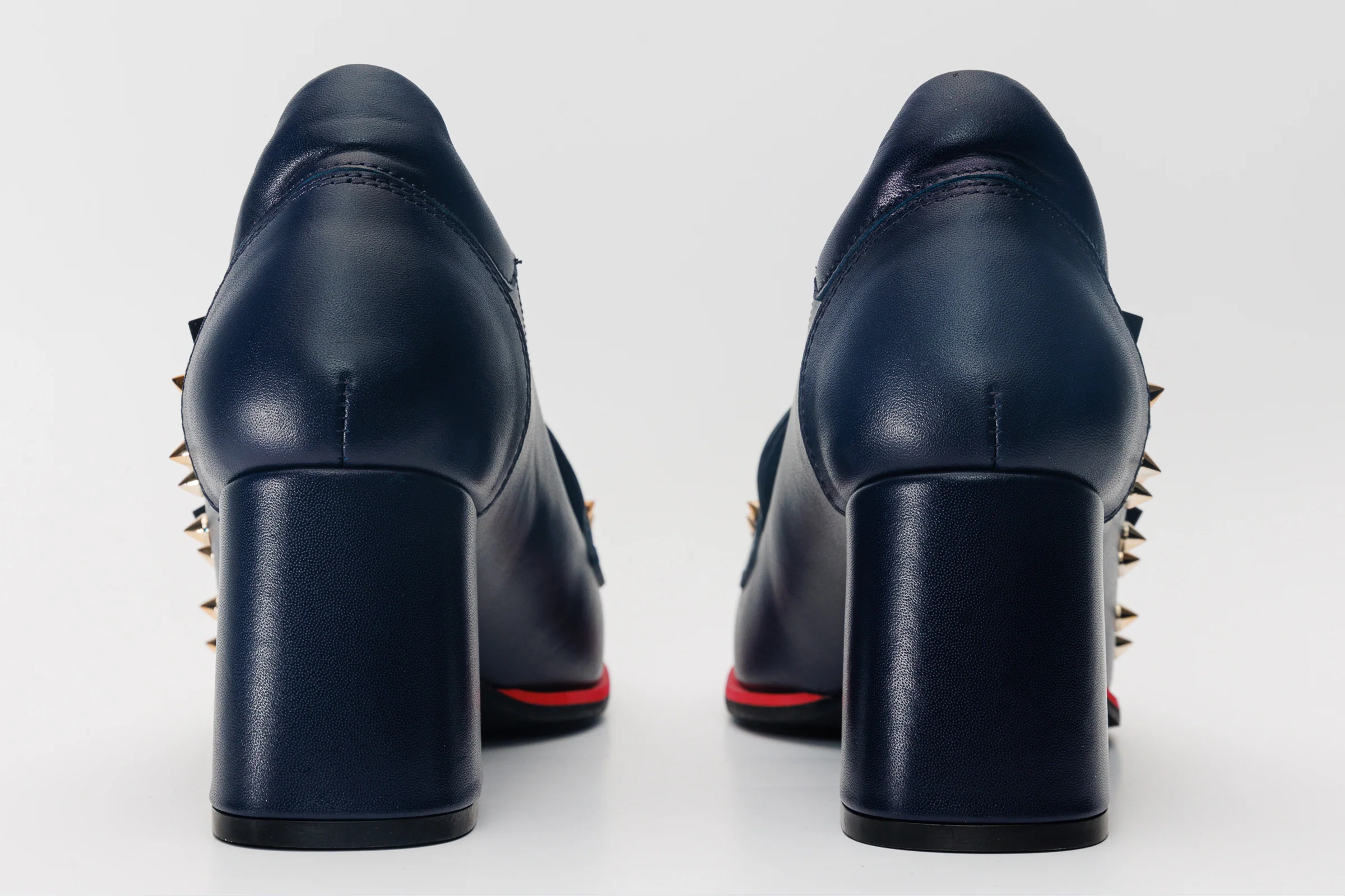 The Infanta Navy Blue Spike Leather Block Heel Pump Women Shoe - Image 4