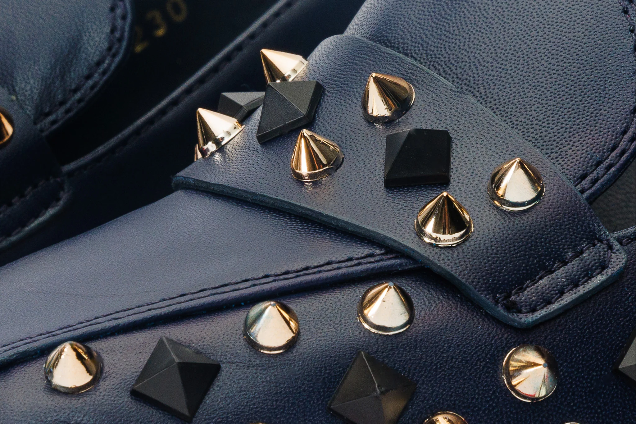 The Infanta Navy Blue Spike Leather Block Heel Pump Women Shoe - Image 5