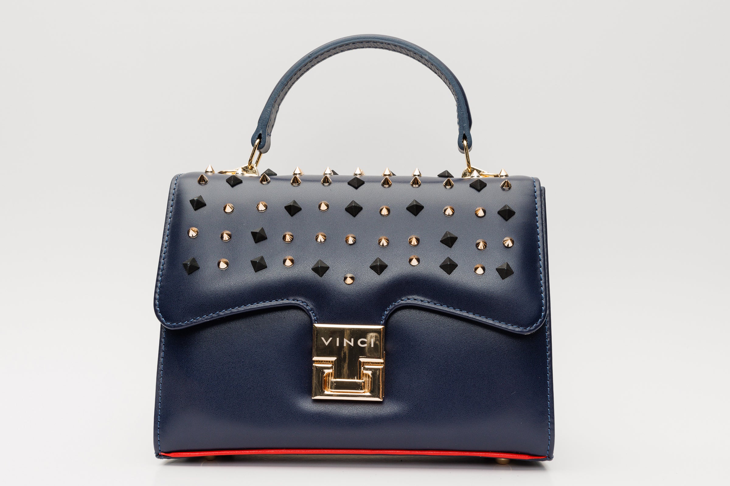 The Infanta Navy Blue Spike Leather Handbag - Image 2