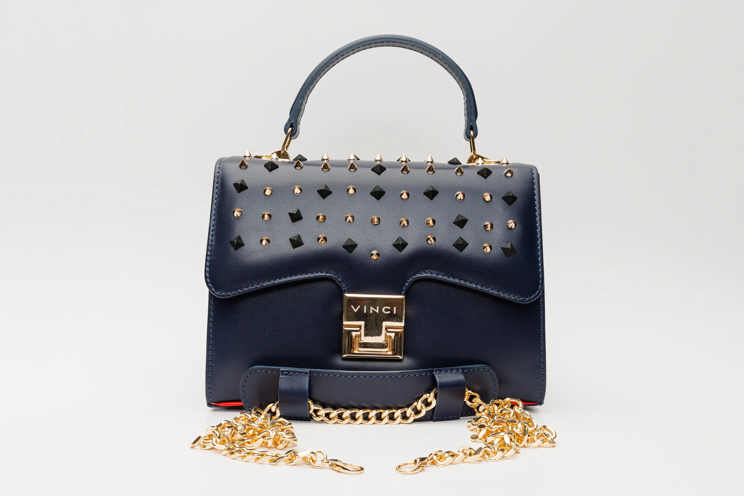 The Infanta Navy Blue Spike Leather Handbag - Image 5