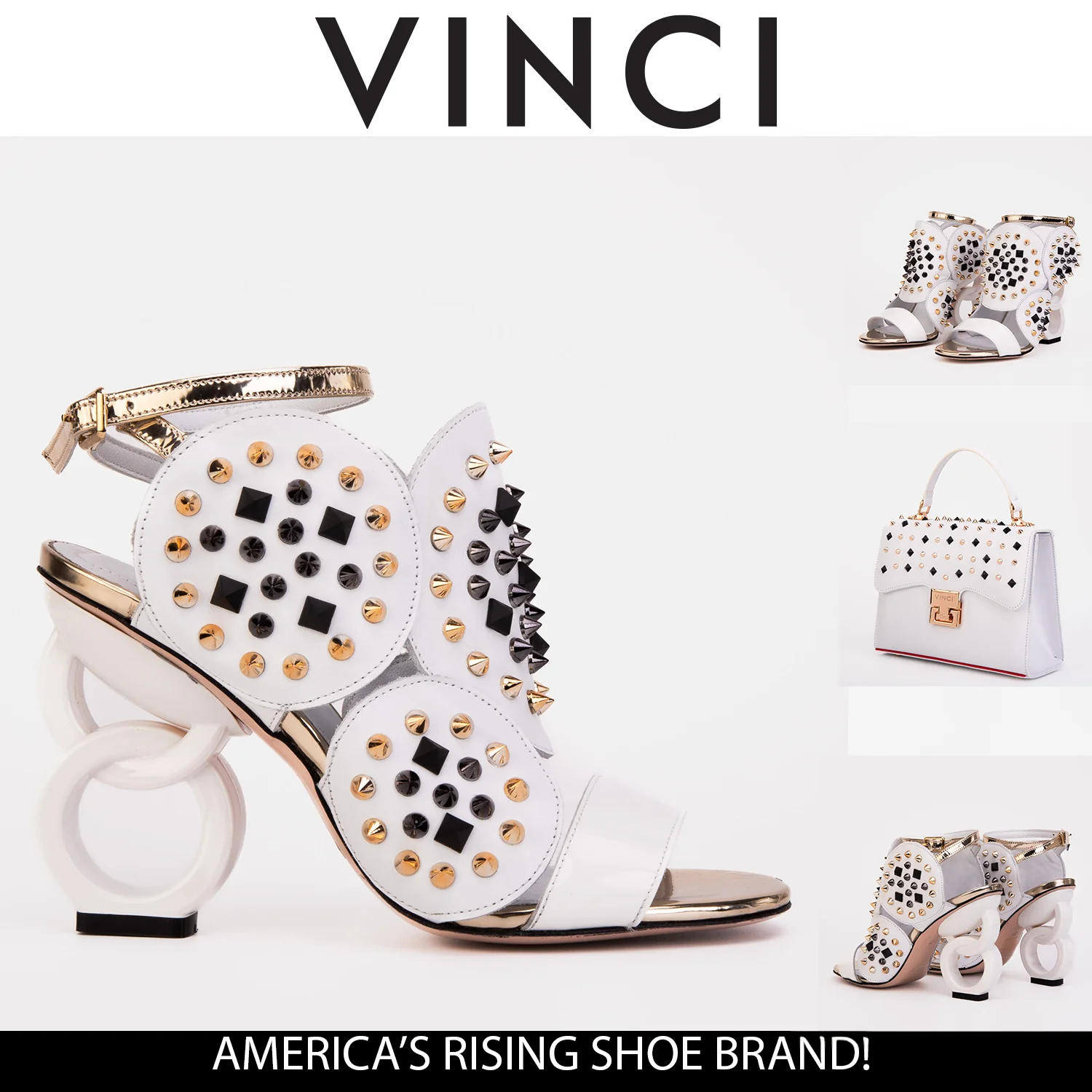 The Infanta White Spike Leather Ankle Strap Women Sandal