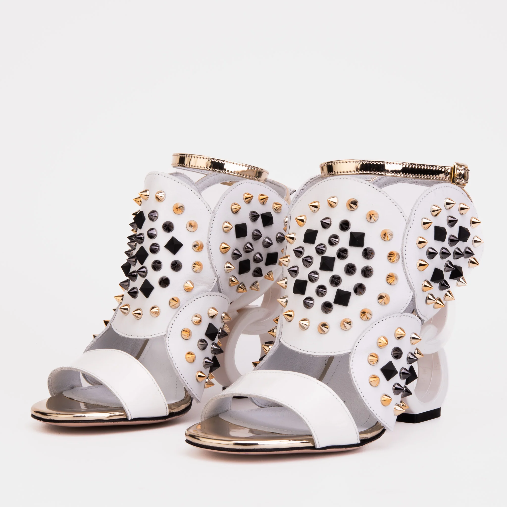 The Infanta White Spike Leather Ankle Strap Women Sandal - Image 3
