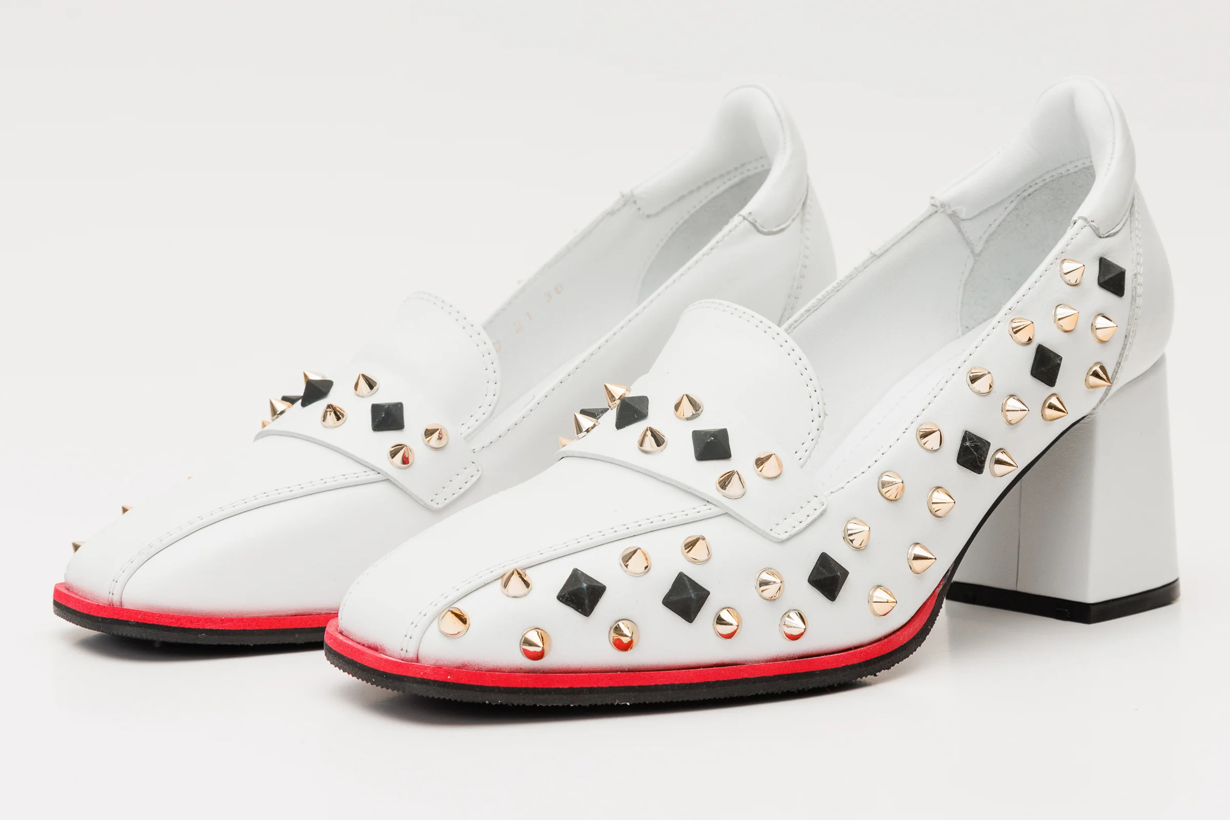 The Infanta White Spike Leather Block Heel Pump Women Shoe - Image 3