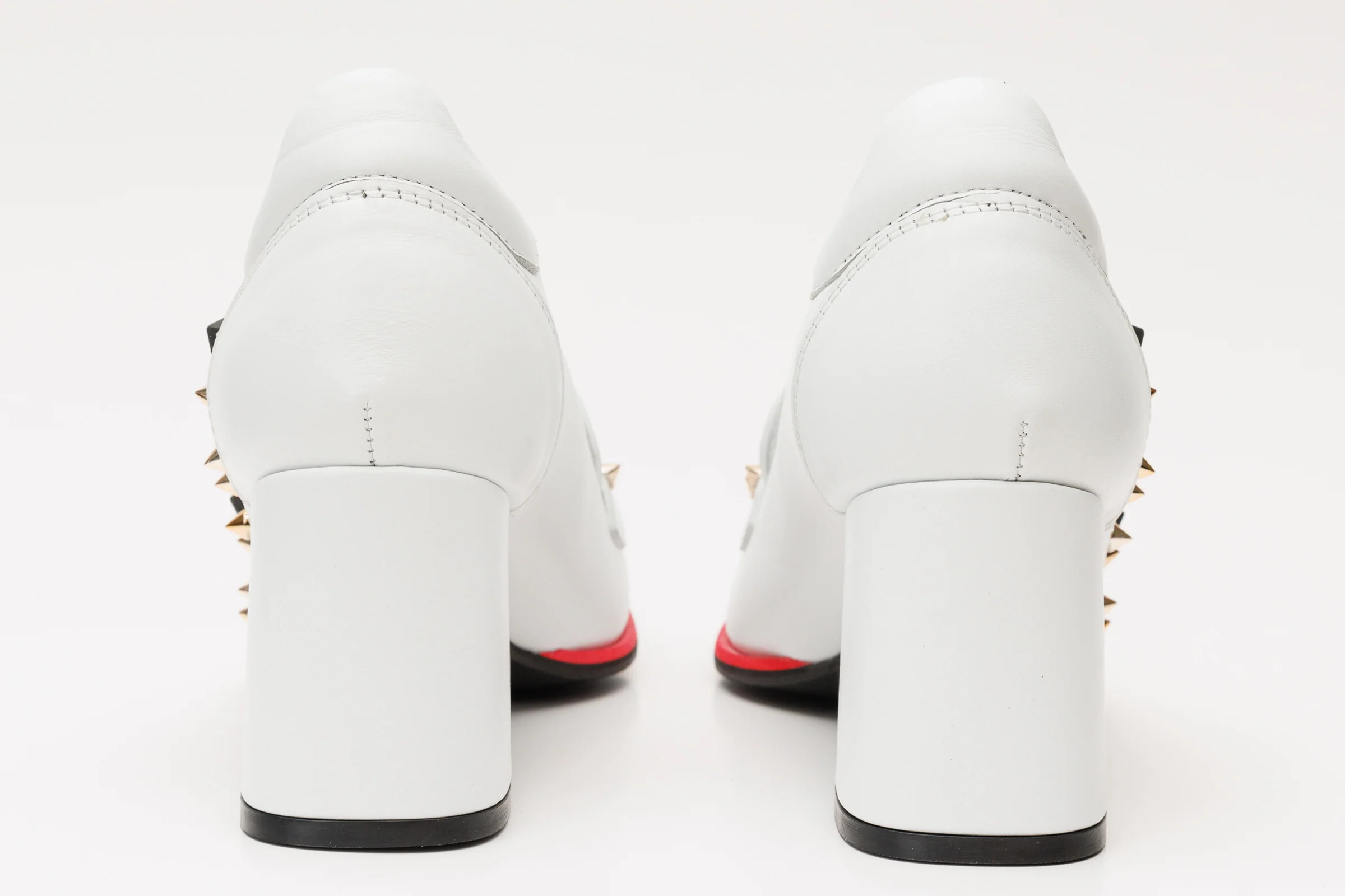 The Infanta White Spike Leather Block Heel Pump Women Shoe - Image 5