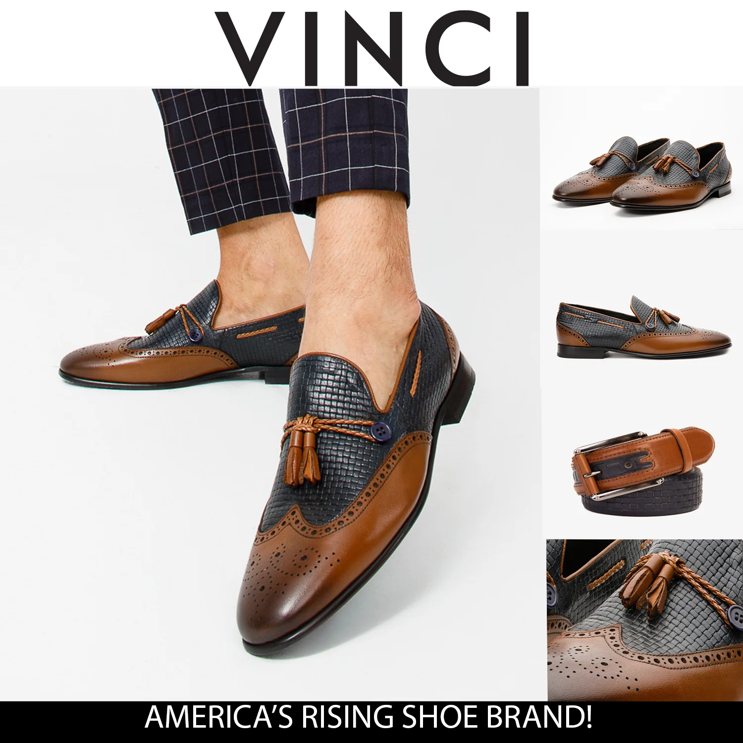 The Istanbul Tan & Navy Blue Leather Tassel Loafer Men Shoe - Image 4