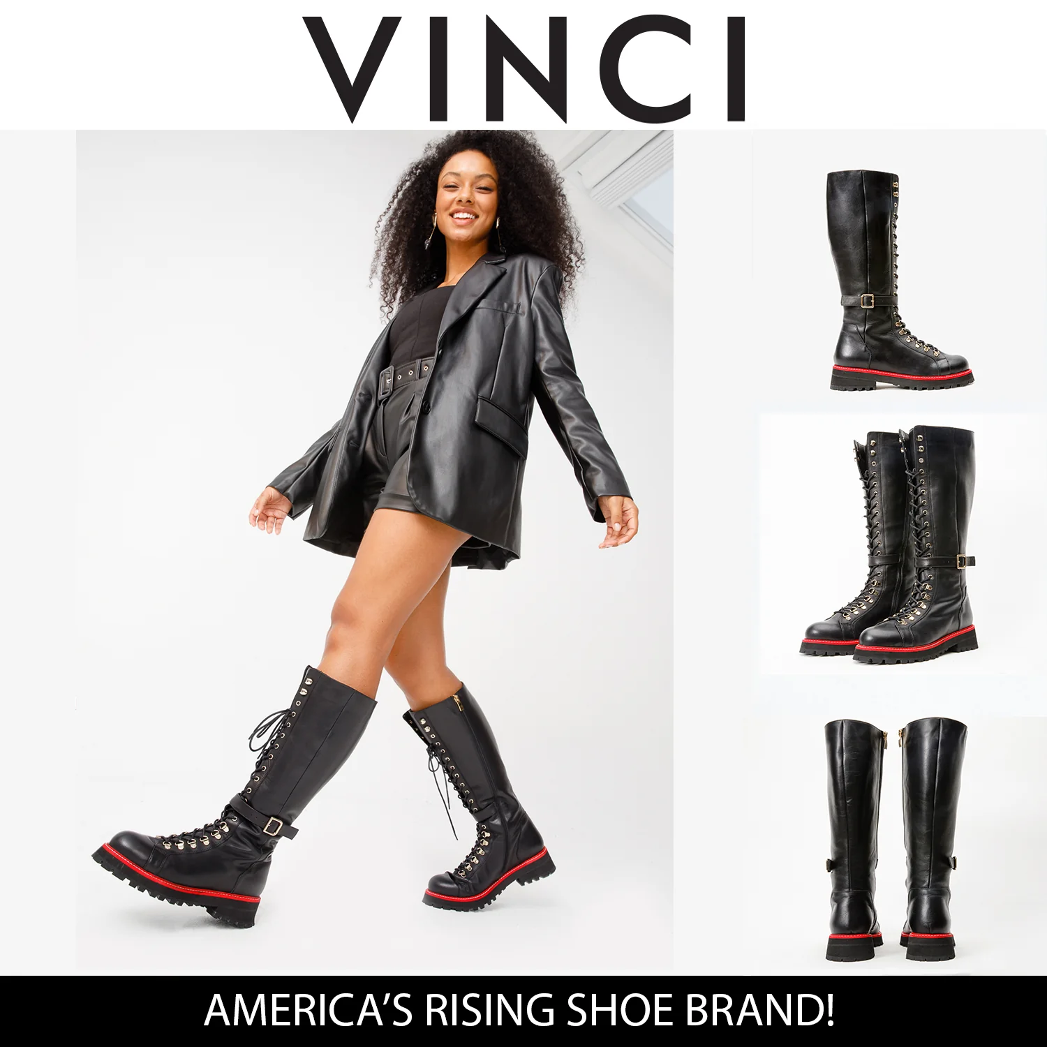 The Istinye Black Leather Knee High Lace-Up Women Boot Limited Edition