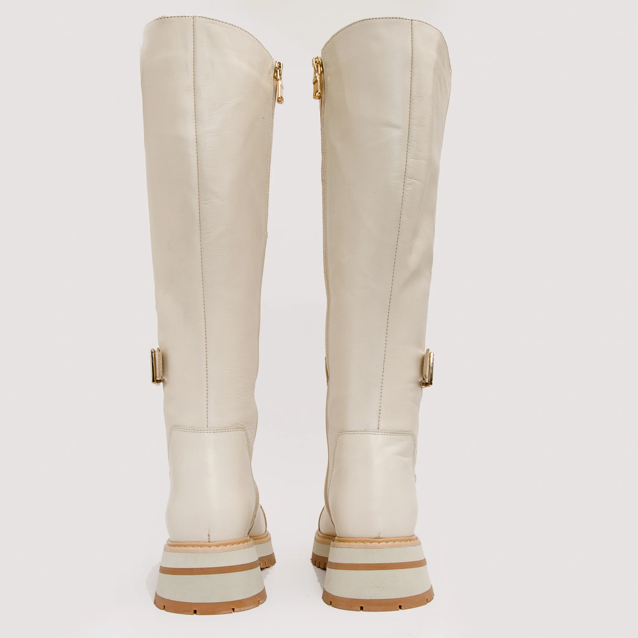 The Istinye Cream Leather Knee High Lace-Up Women Boot Limited Edition - Image 4