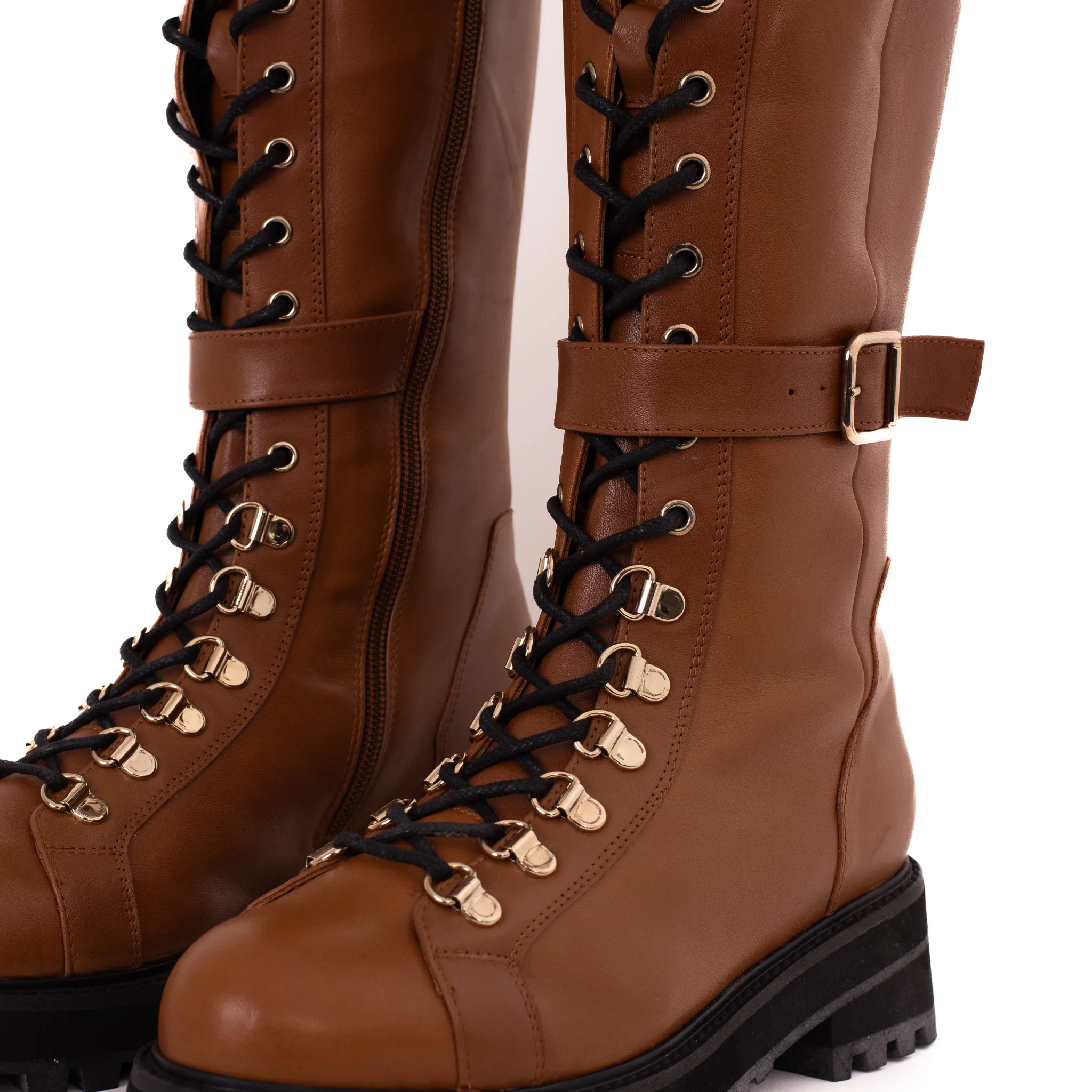 The Istinye Tan Leather Knee High Lace-Up Women Boot Limited Edition Final Sale! - Image 3