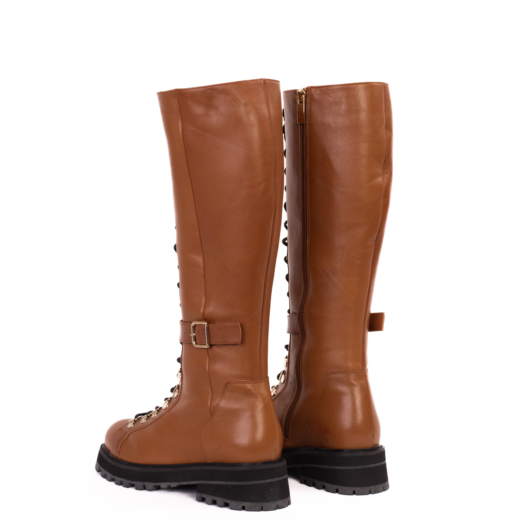The Istinye Tan Leather Knee High Lace-Up Women Boot Limited Edition Final Sale! - Image 4