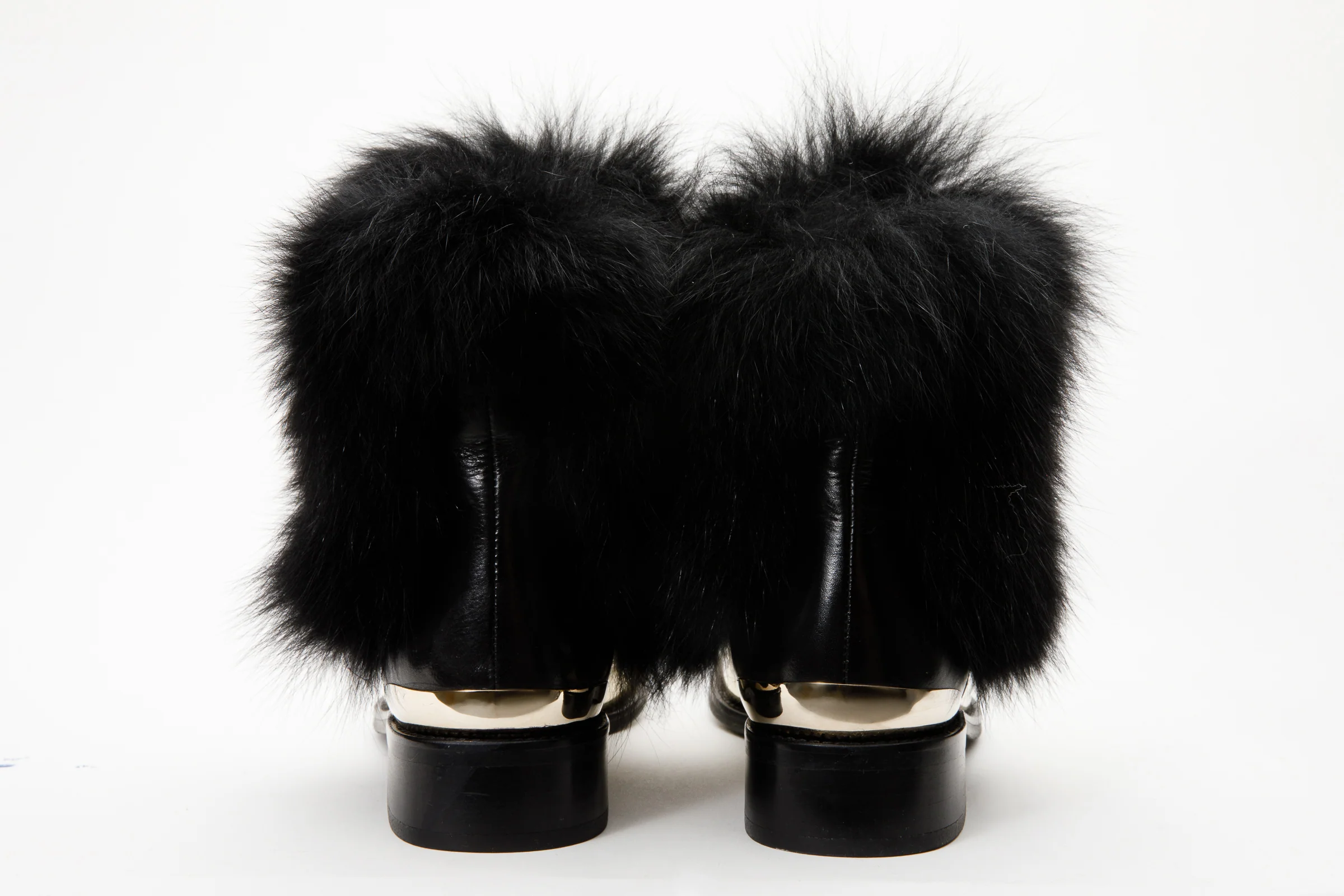 The Izmir Black & Gold Leather Natural Fox Fur Mid Calf Women Boot - Image 7