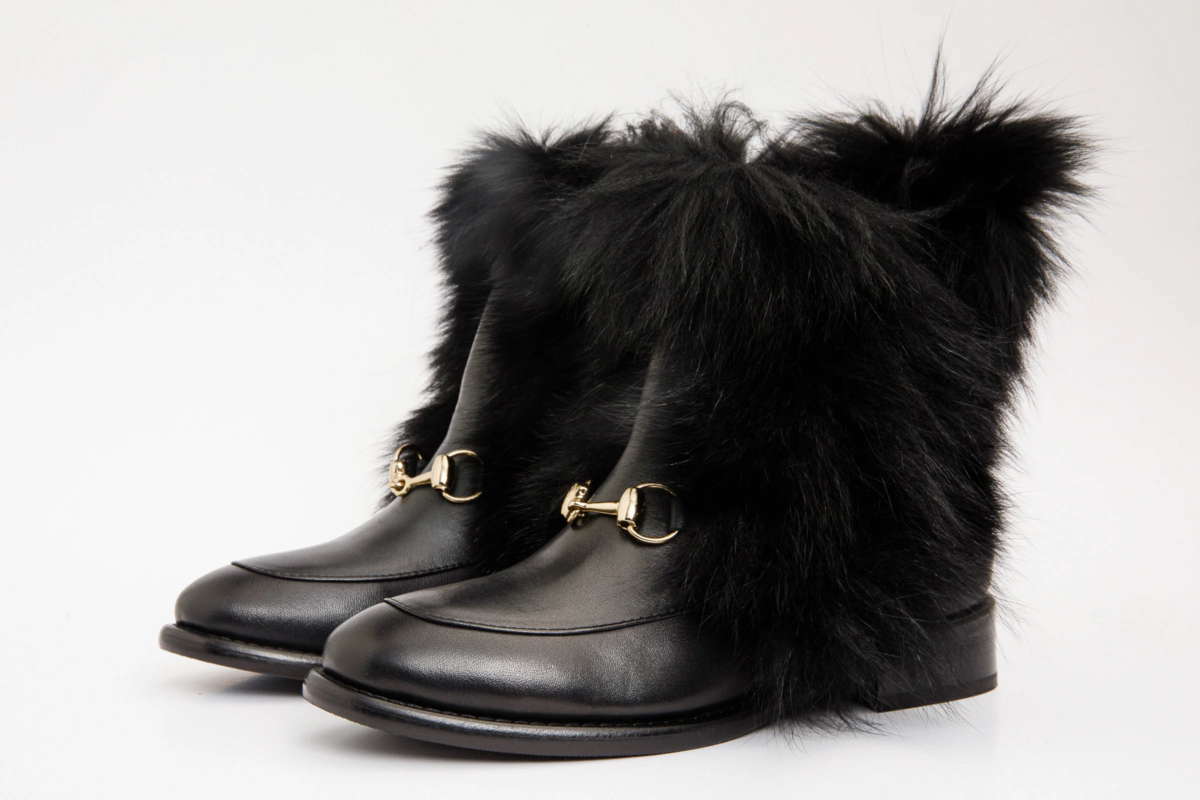 The Izmir Black Leather Natural Fur Mid Calf Women Boot - Image 4