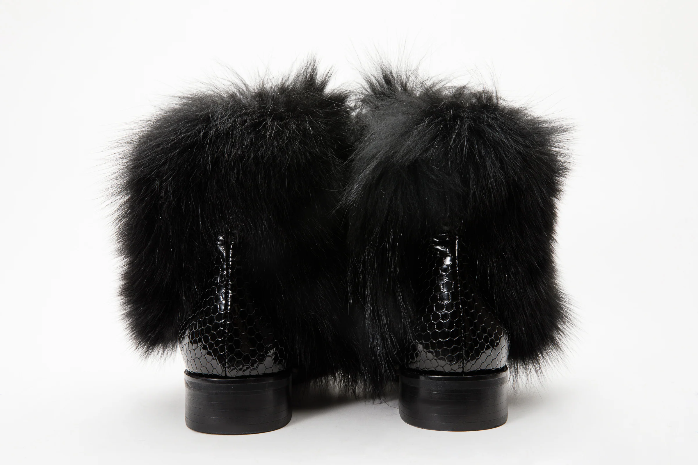 The Izmir Black Patent Leather Natural Fur Mid Calf Women Boot - Image 10
