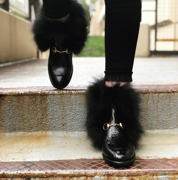 The Izmir Black Patent Leather Natural Fur Mid Calf Women Boot - Image 3