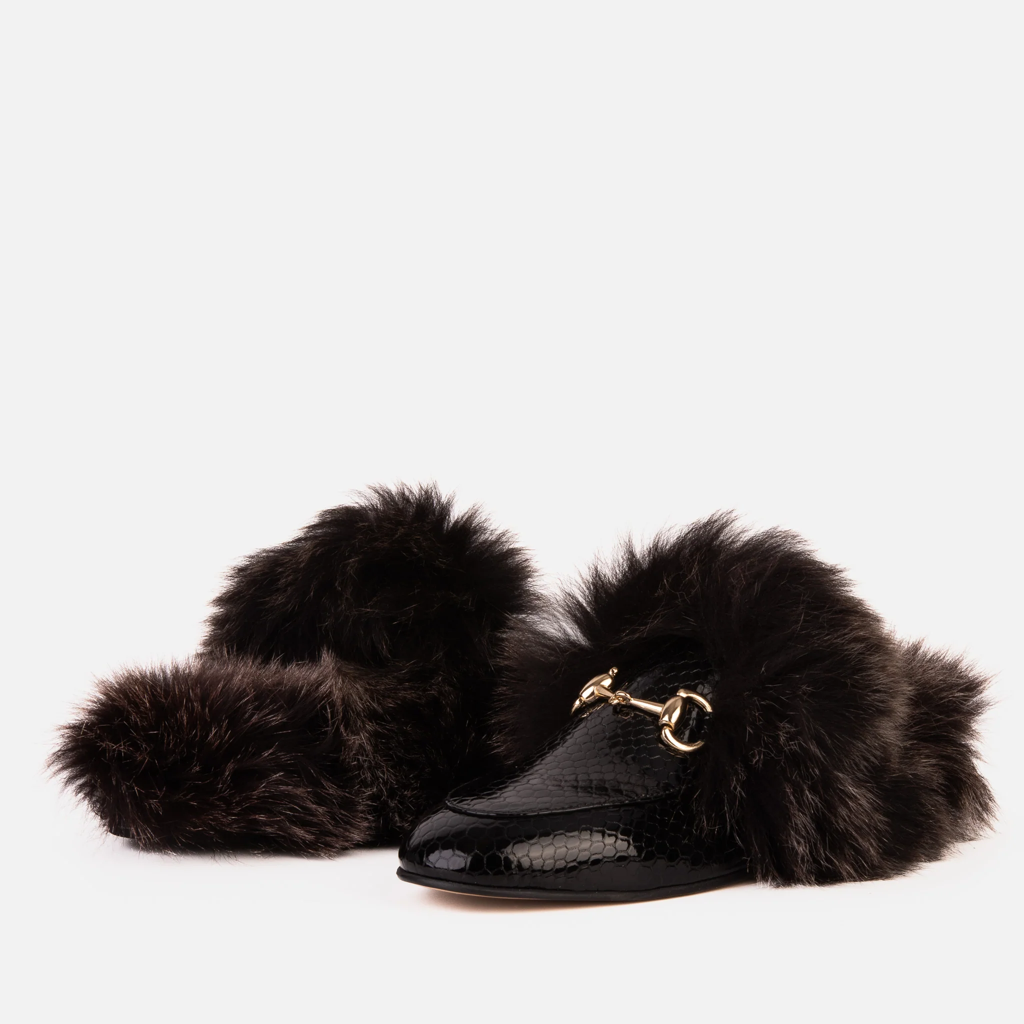 The Izmir Black Patent Leather Natural Fur Women Slipper - Image 4