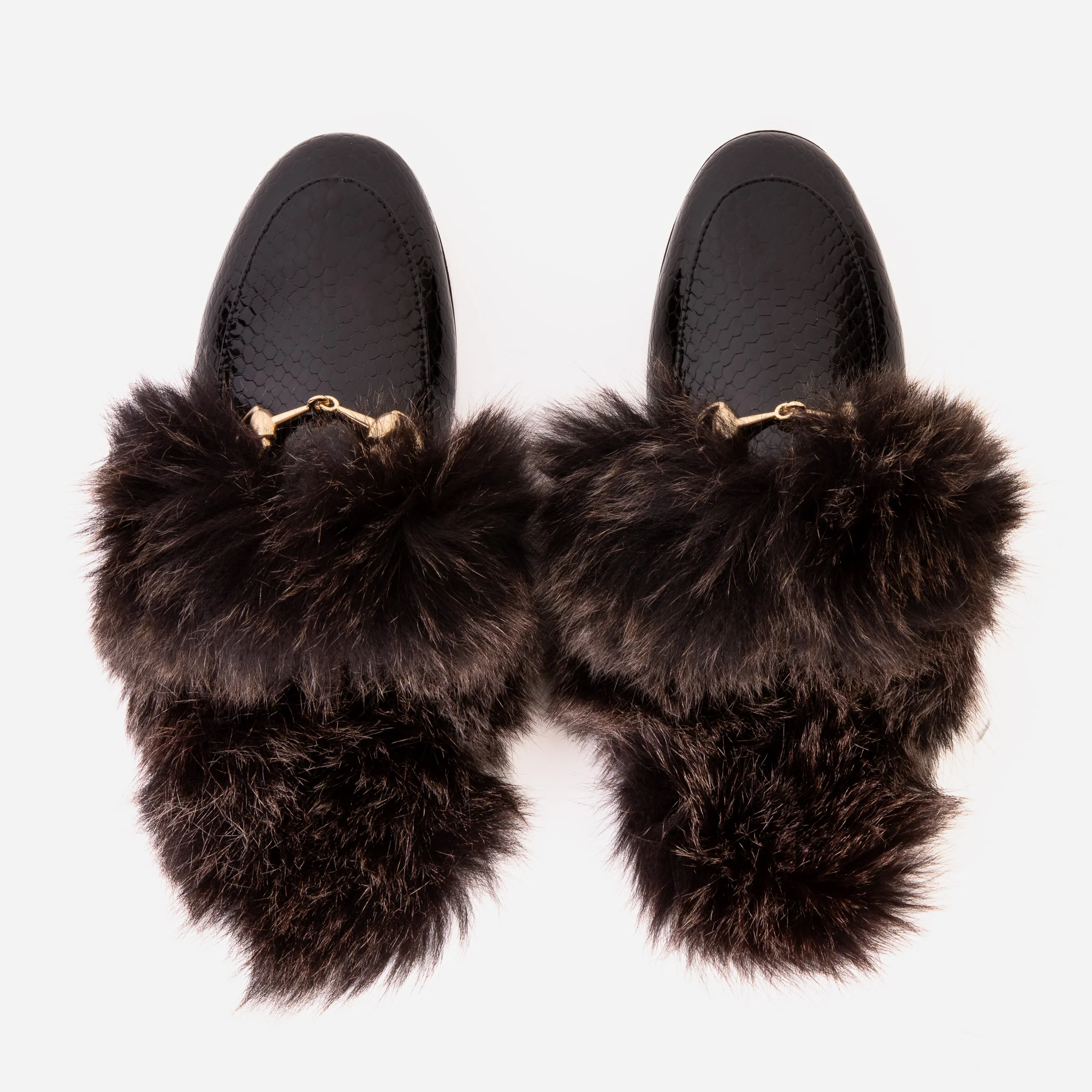 The Izmir Black Patent Leather Natural Fur Women Slipper - Image 7
