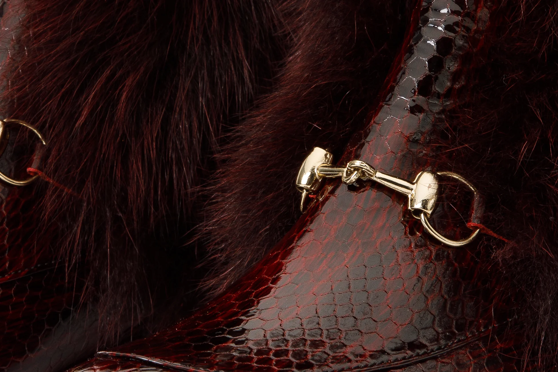 The Izmir Burgundy Patent Leather Natural Fur Mid Calf Women Boot - Image 6