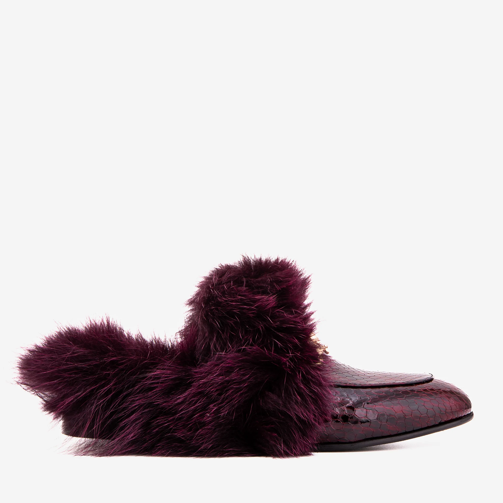 The Izmir Burgundy Patent Leather Natural Fur Women Slipper - Image 2