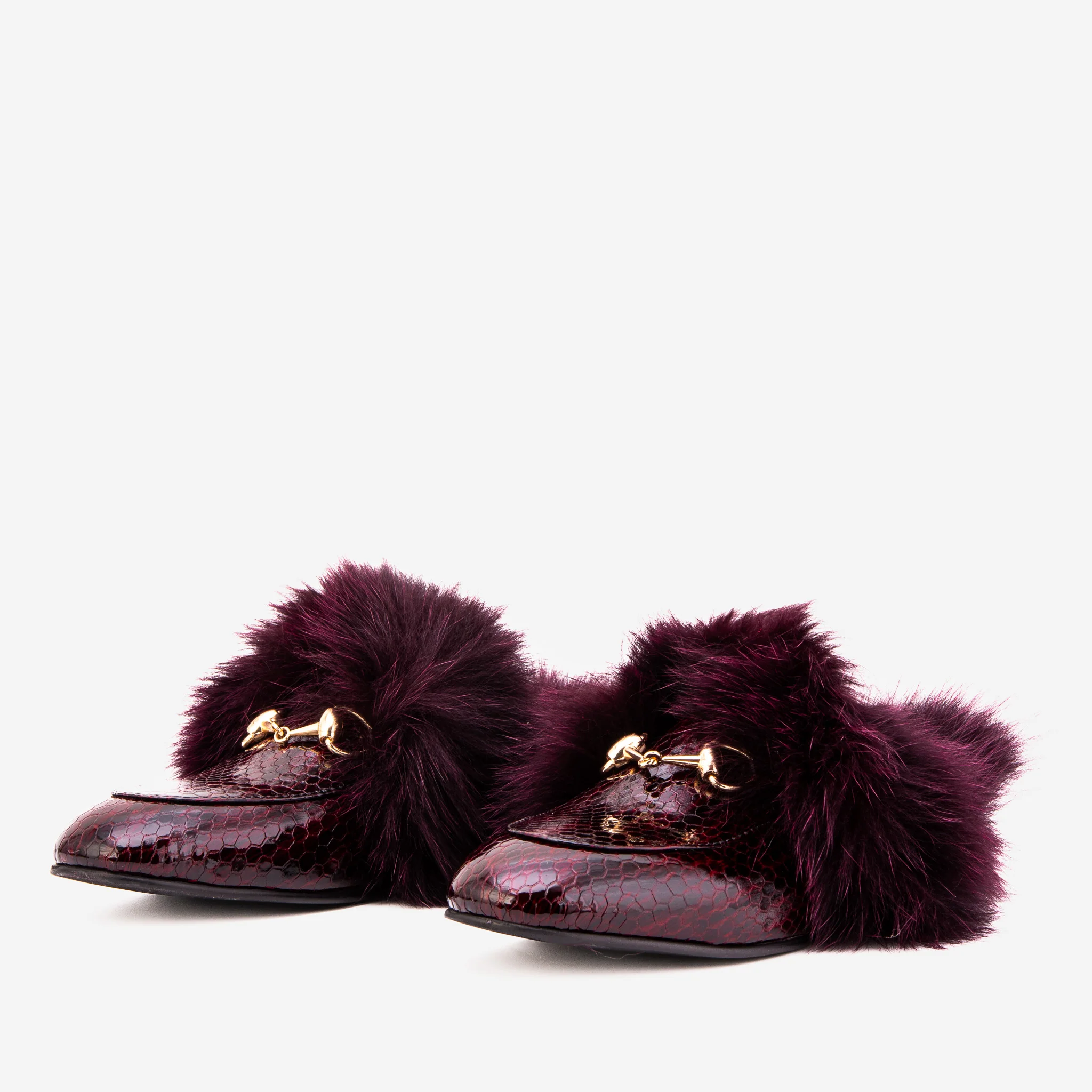 The Izmir Burgundy Patent Leather Natural Fur Women Slipper - Image 3