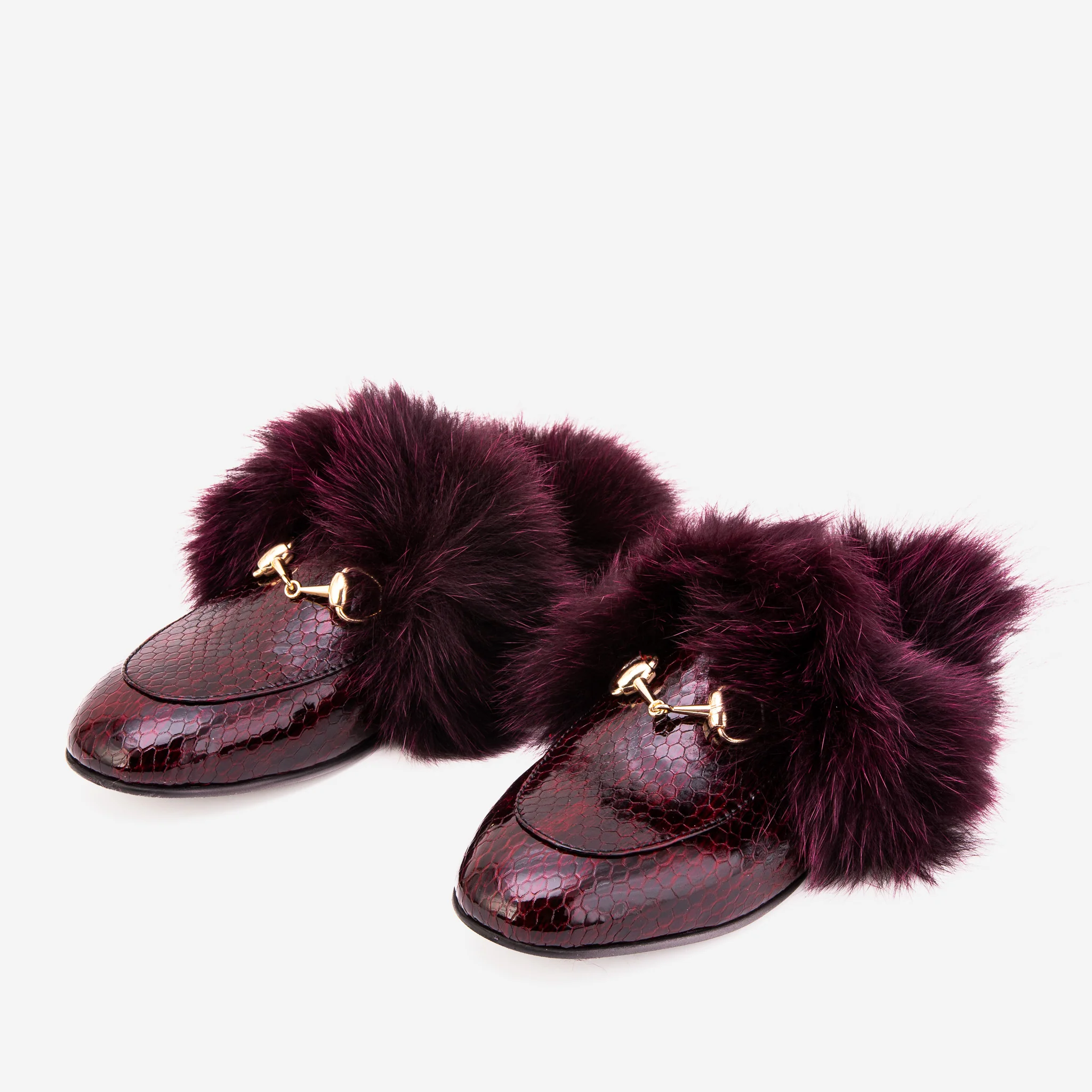 The Izmir Burgundy Patent Leather Natural Fur Women Slipper - Image 4