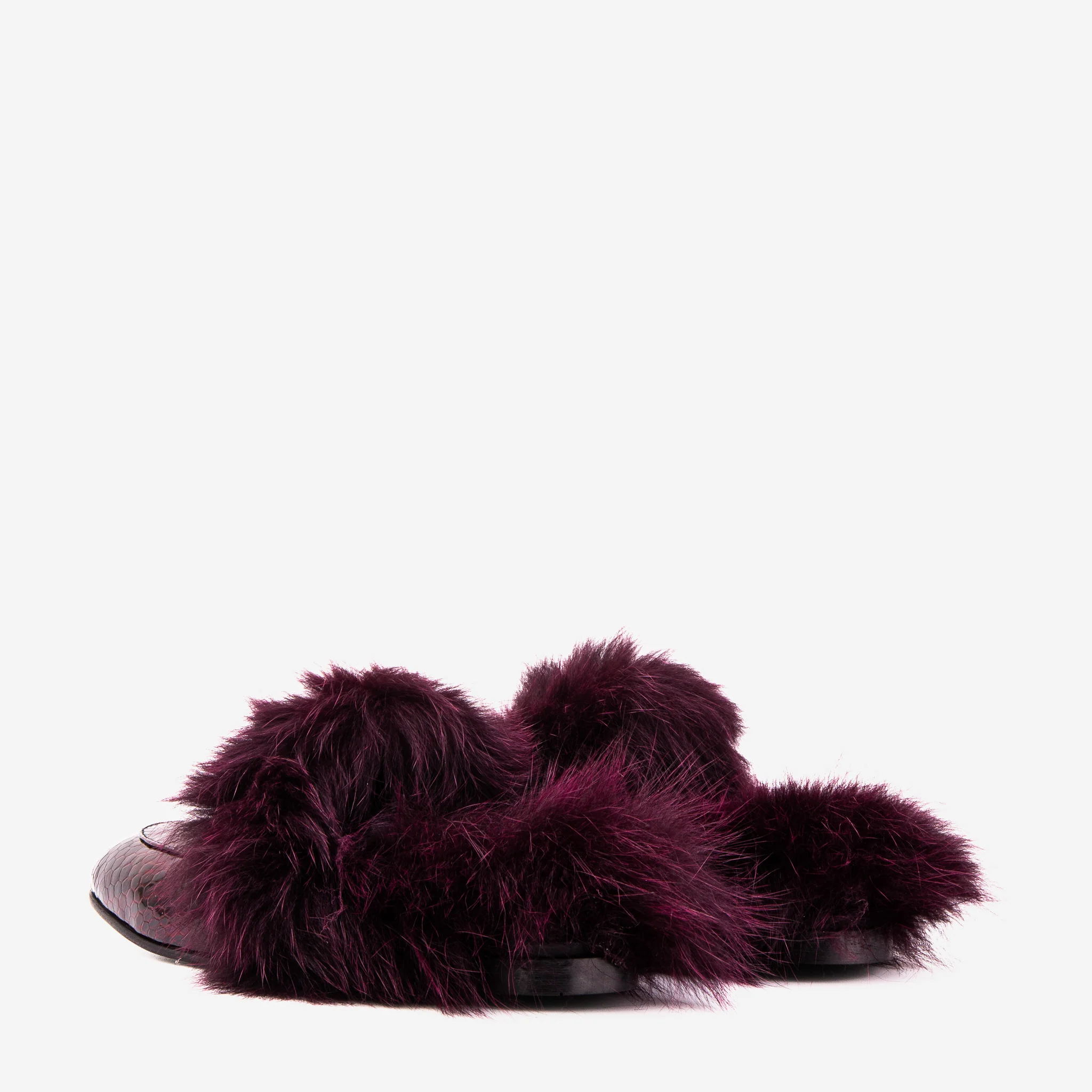 The Izmir Burgundy Patent Leather Natural Fur Women Slipper - Image 6