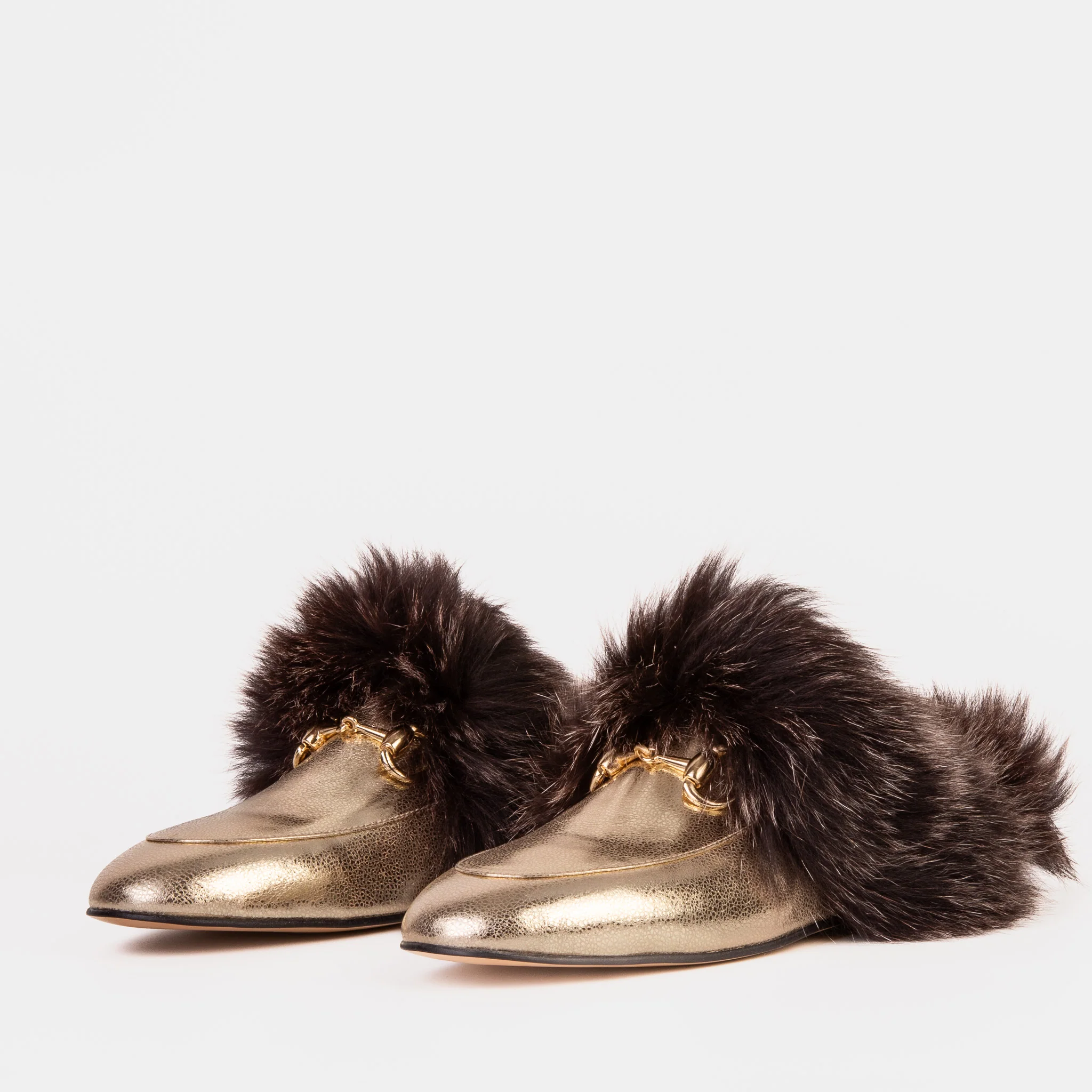 The Izmir Gold Leather Natural Fur Women Slipper - Image 3