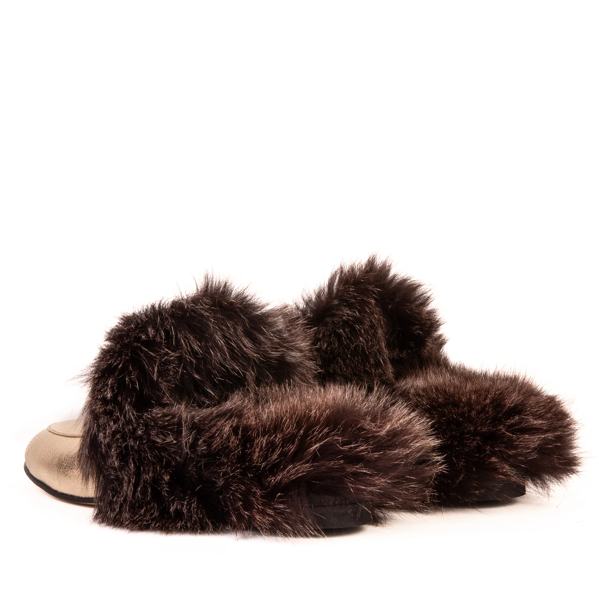 The Izmir Gold Leather Natural Fur Women Slipper - Image 7