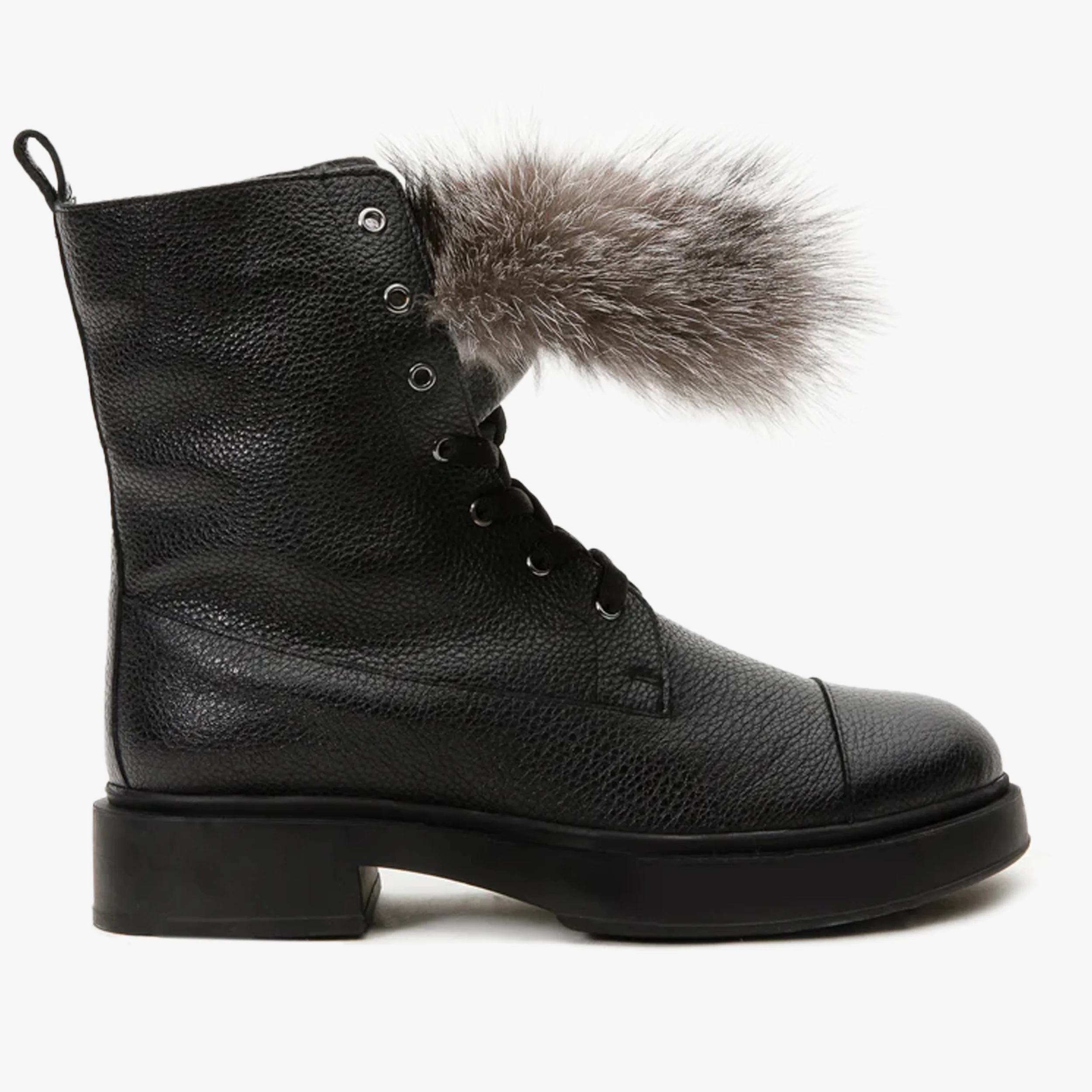 The Kajapati Black Leather Natural Fur Mid Calf Women Boot - Image 2