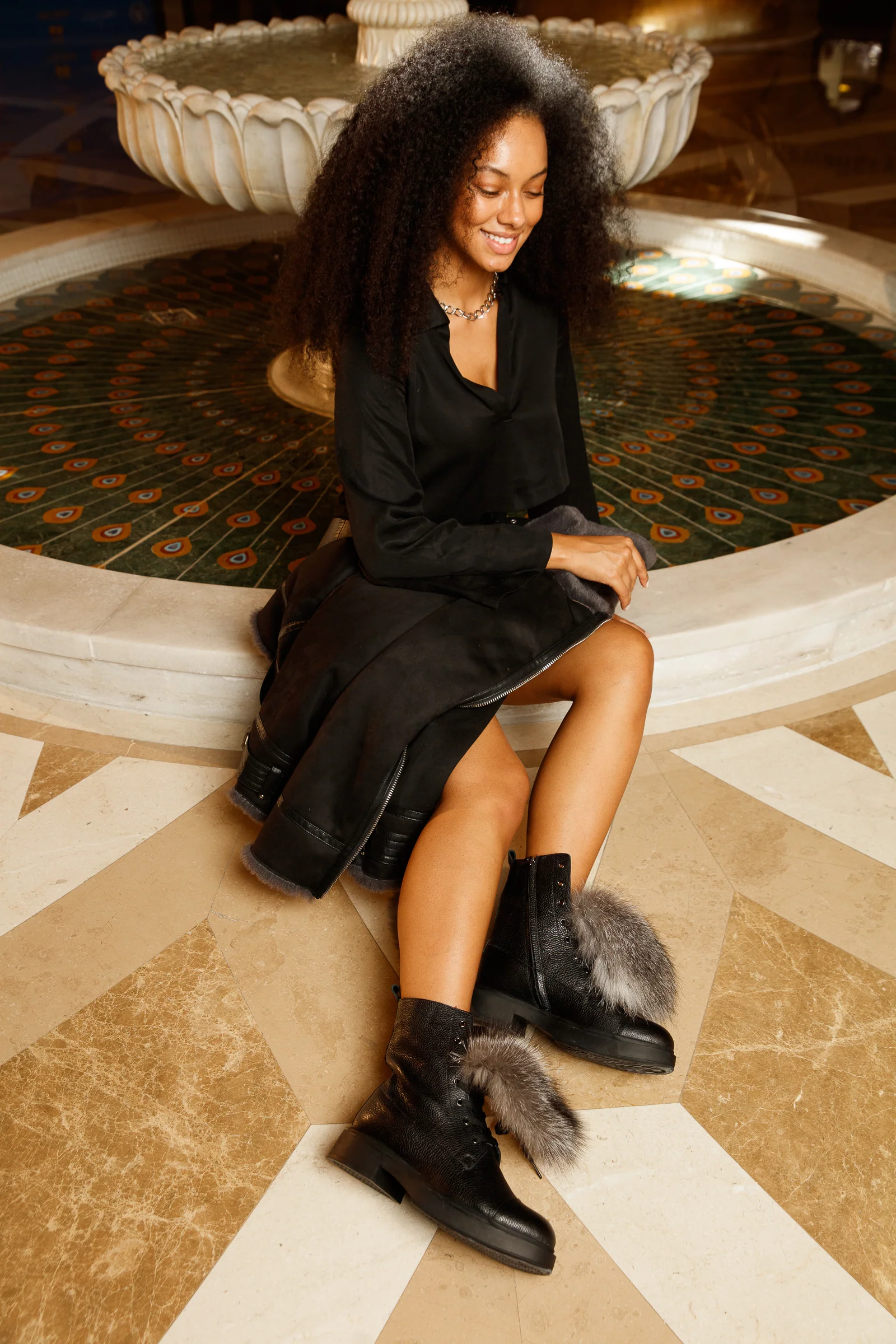 The Kajapati Black Leather Natural Fur Mid Calf Women Boot - Image 26