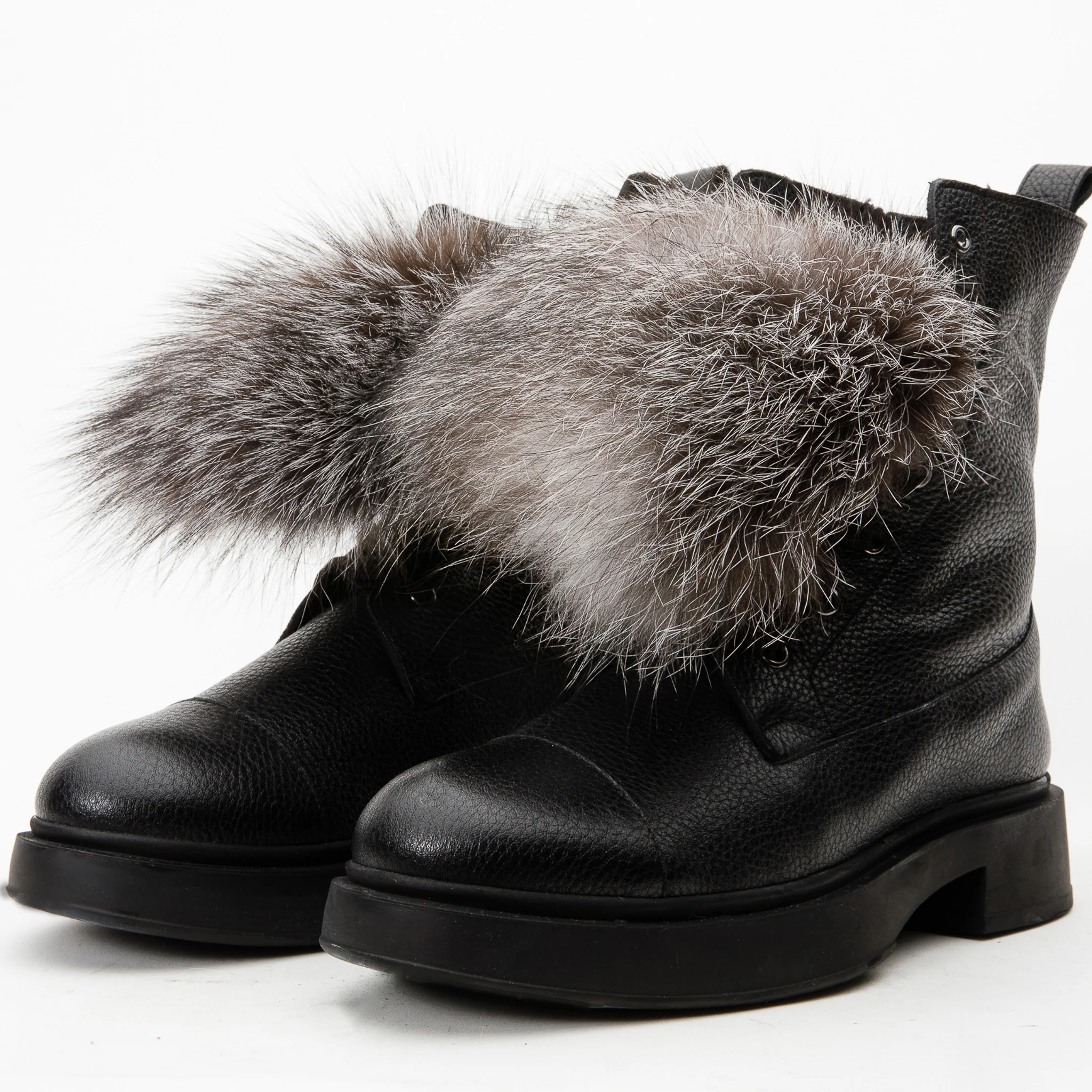 The Kajapati Black Leather Natural Fur Mid Calf Women Boot - Image 4