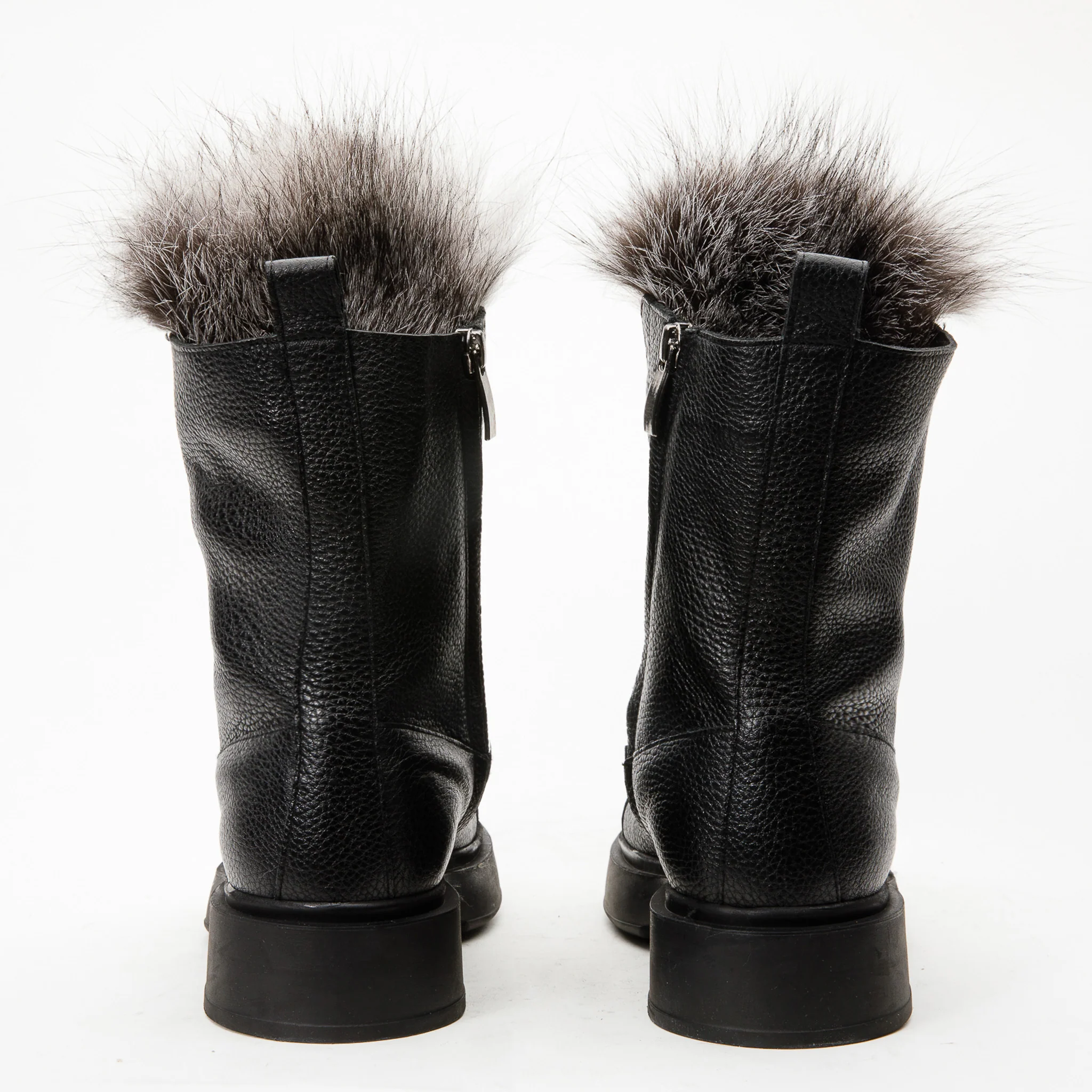 The Kajapati Black Leather Natural Fur Mid Calf Women Boot - Image 5