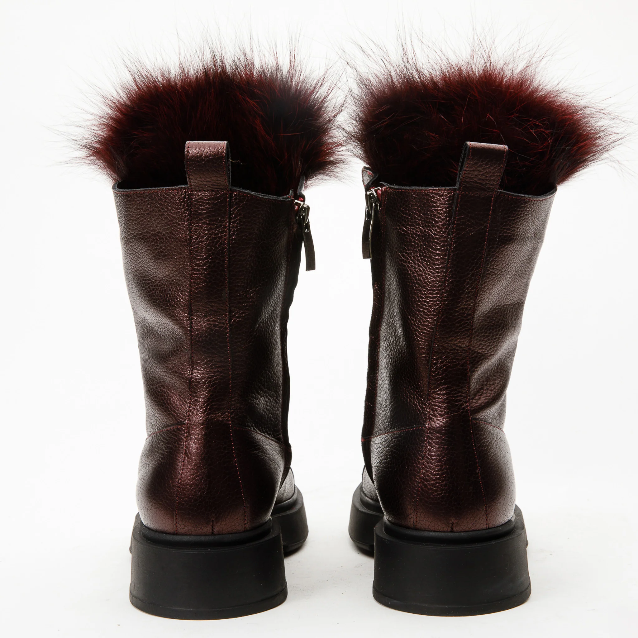 The Kajapati Burgundy Leather Natural Fur Mid Calf Women Boot - Image 25