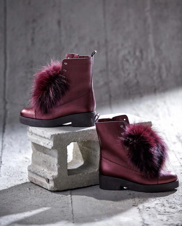 The Kajapati Burgundy Leather Natural Fur Mid Calf Women Boot - Image 3