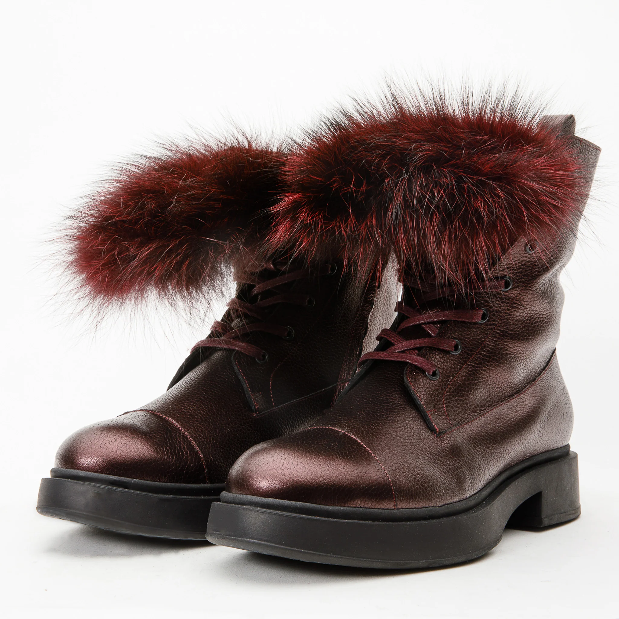 The Kajapati Burgundy Leather Natural Fur Mid Calf Women Boot - Image 4