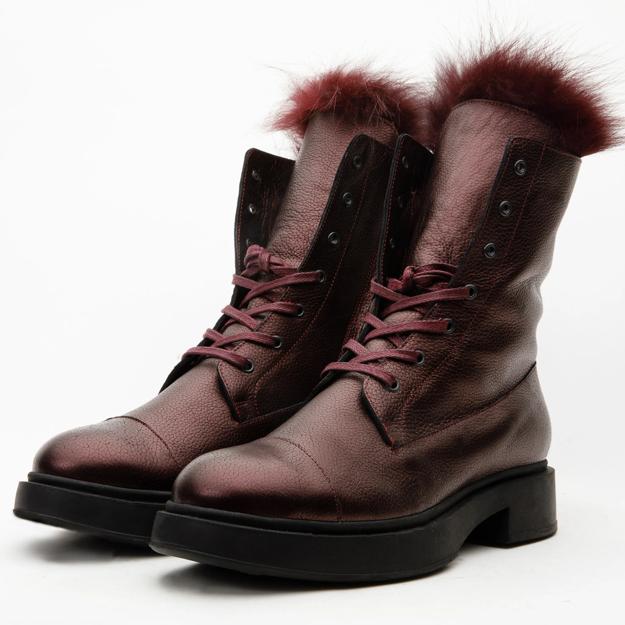 The Kajapati Burgundy Leather Natural Fur Mid Calf Women Boot - Image 6
