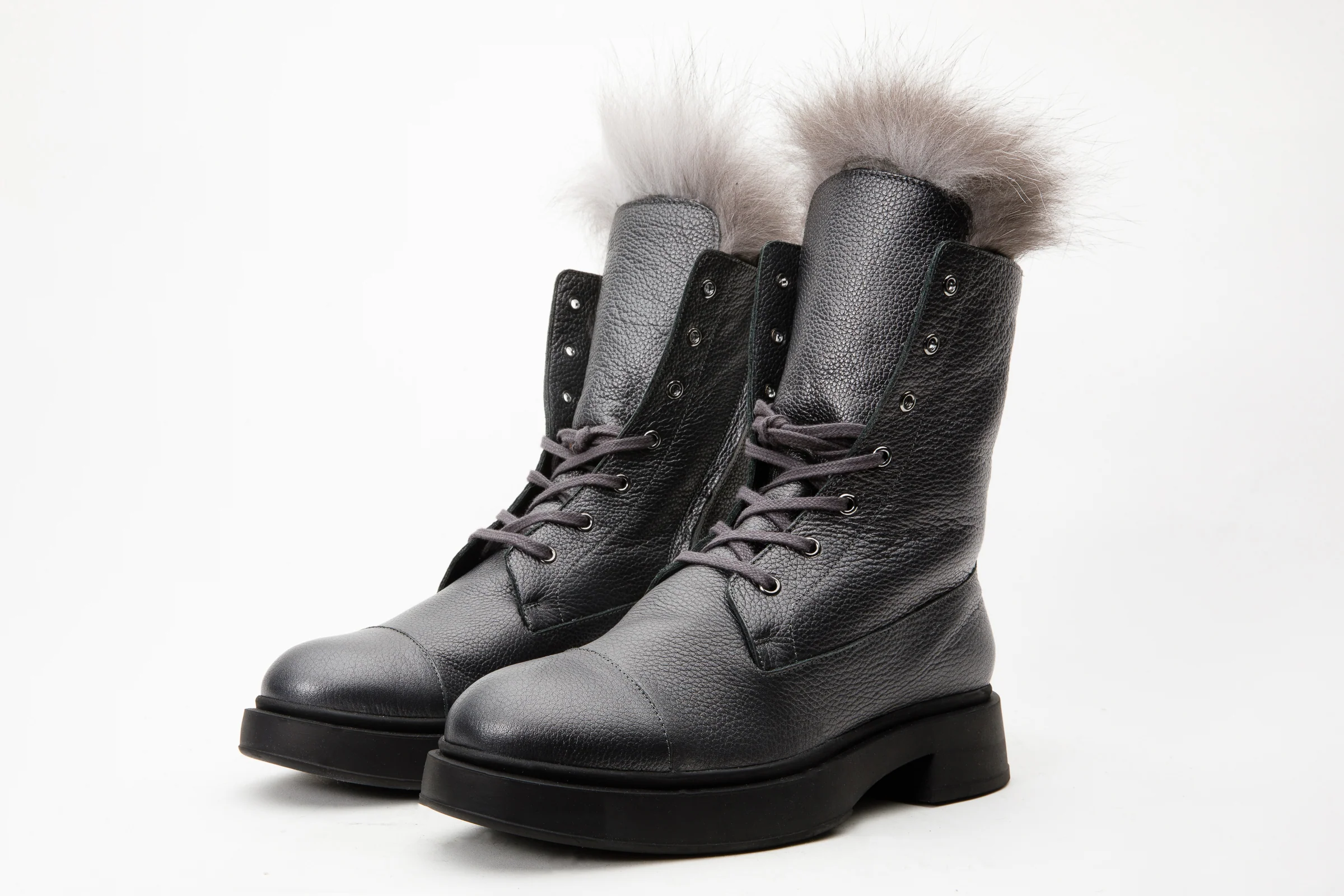 The Kajapati Grey Leather Natural Fur Mid Calf Women Boot - Image 10
