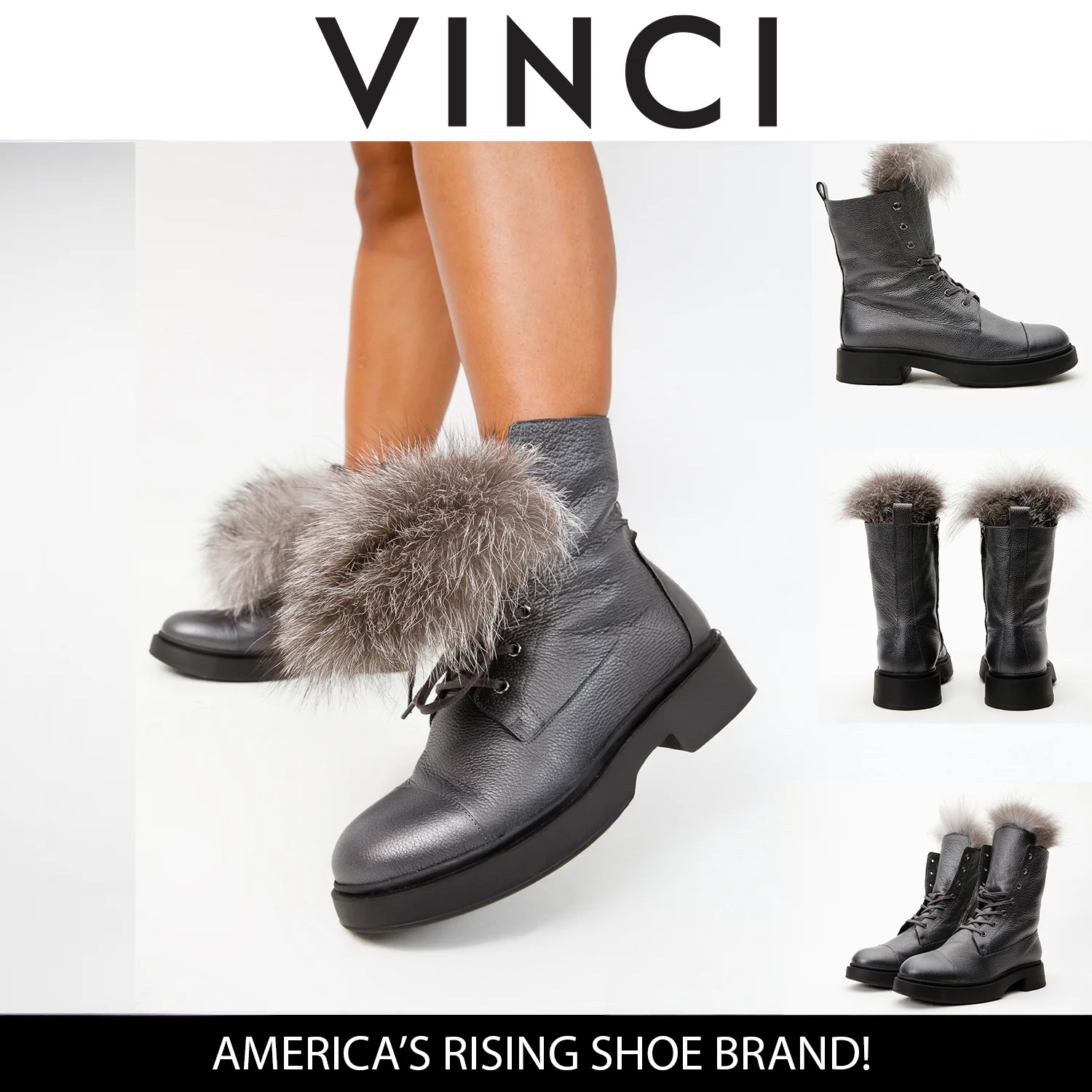The Kajapati Grey Leather Natural Fur Mid Calf Women Boot - Image 16