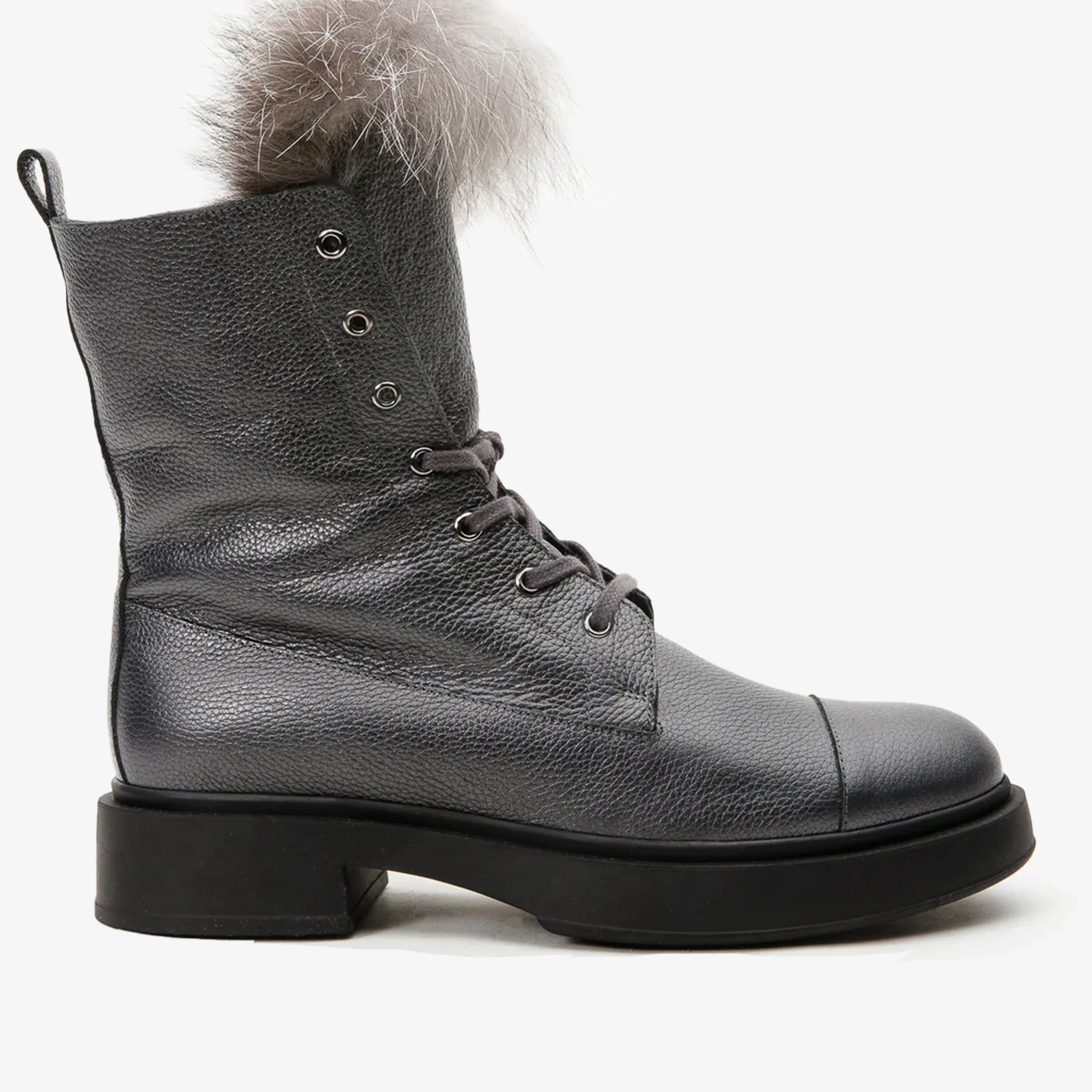The Kajapati Grey Leather Natural Fur Mid Calf Women Boot - Image 2