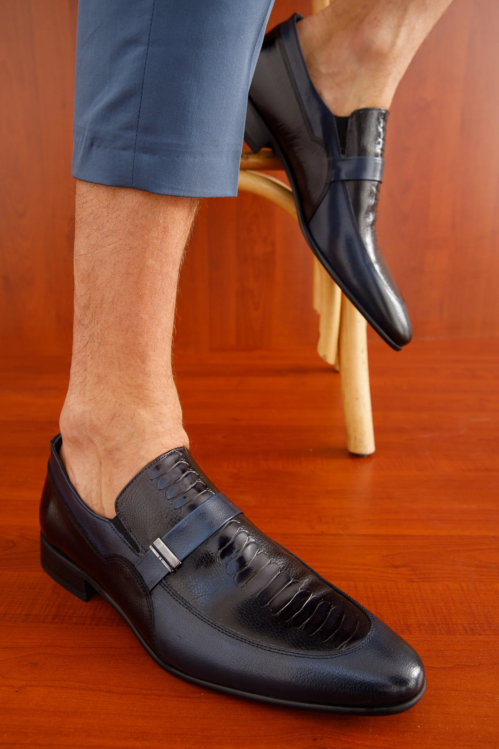 The Kazablanka Navy Leather Bit Loafer Men Shoe - Image 5